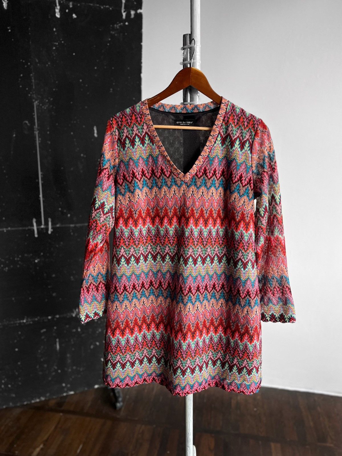 Designer Ana Alcazar Womens Multicolor Zig Zag Knit V-Neck Dress Size M / US 6-8 / IT 42-44 - 4 Thumbnail