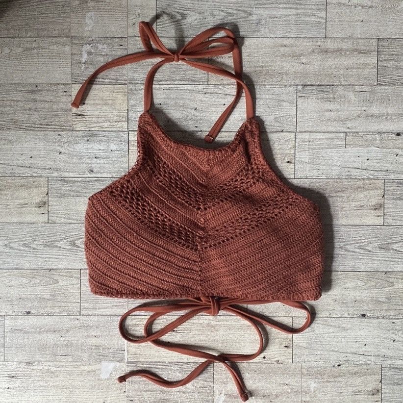 Target Basics Xhilaration, Copper/Rust Knit, Strappy, Halter Bikini Top Size M / US 6-8 / IT 42-44 - 3 Thumbnail