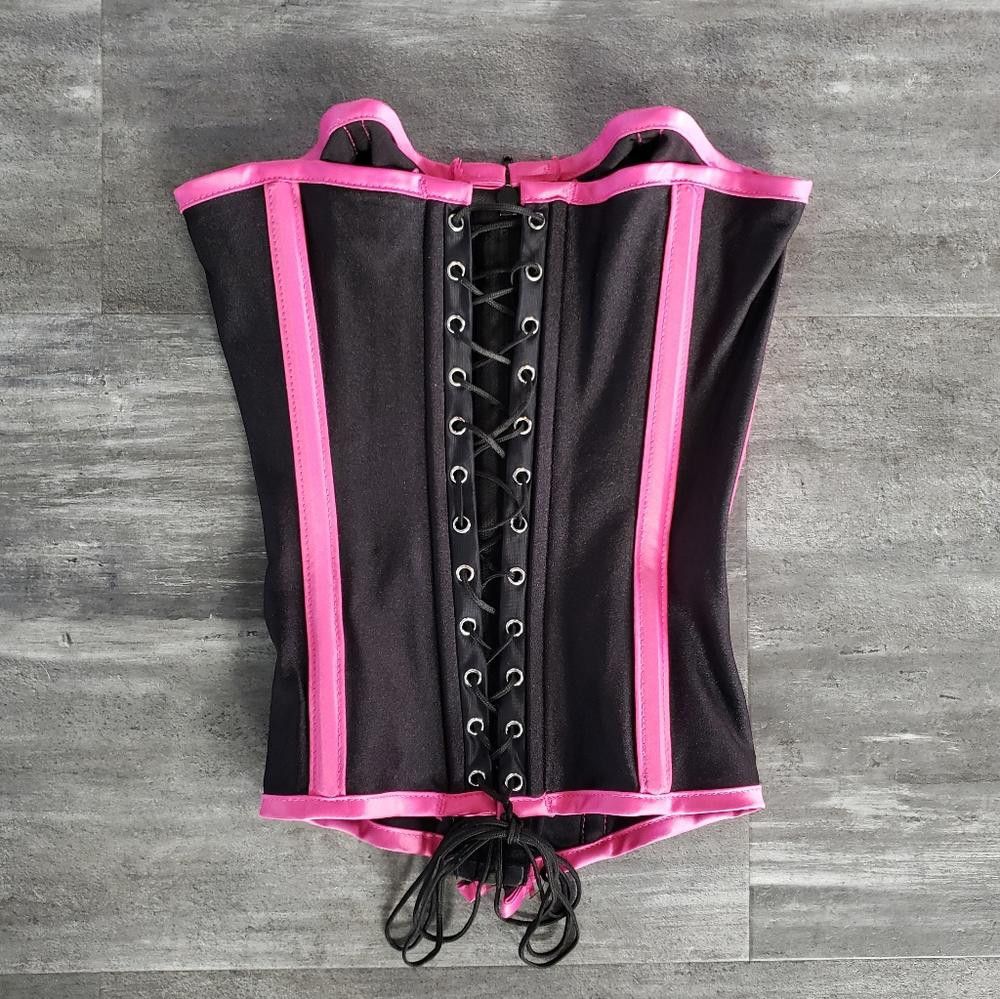 Designer Black Pink HOSS International Front Zip Corset Size ONE SIZE - 2 Thumbnail
