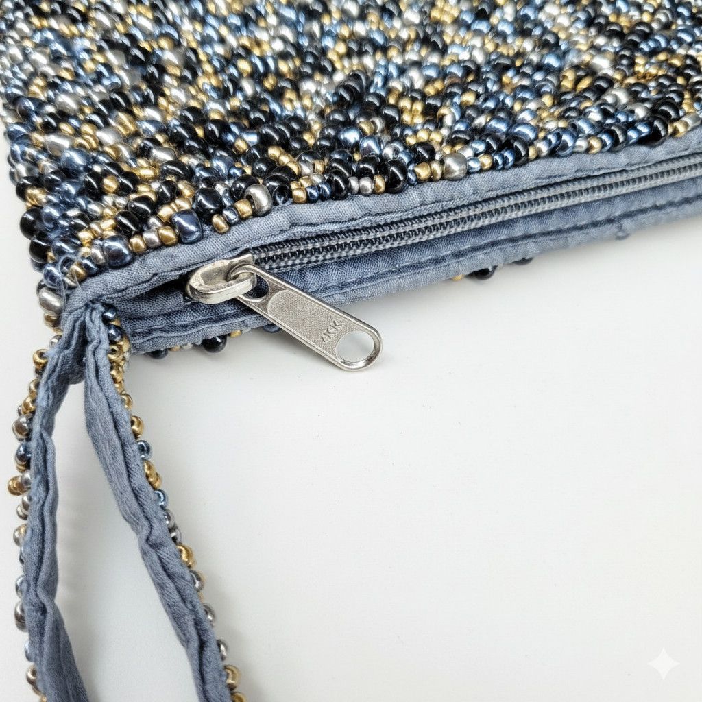Other Wristlet 8.5x4.5" Clutch Handmade Beaded Black Silver Gold Size ONE SIZE - 6 Thumbnail
