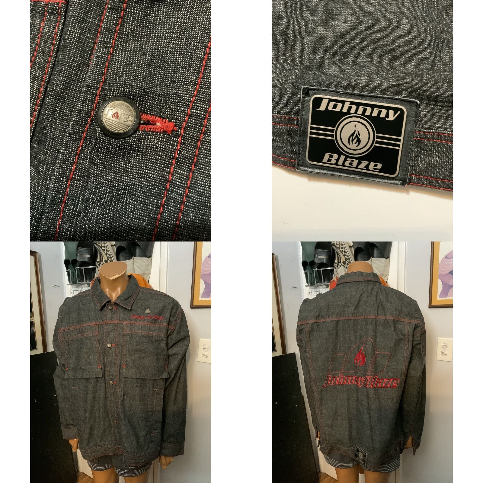 Denime VTG Johnny Blaze Denim Jacket - Jeans Trucker Baseball Style Hip Hop Black Size L Mens Size US 33 - 8 Thumbnail