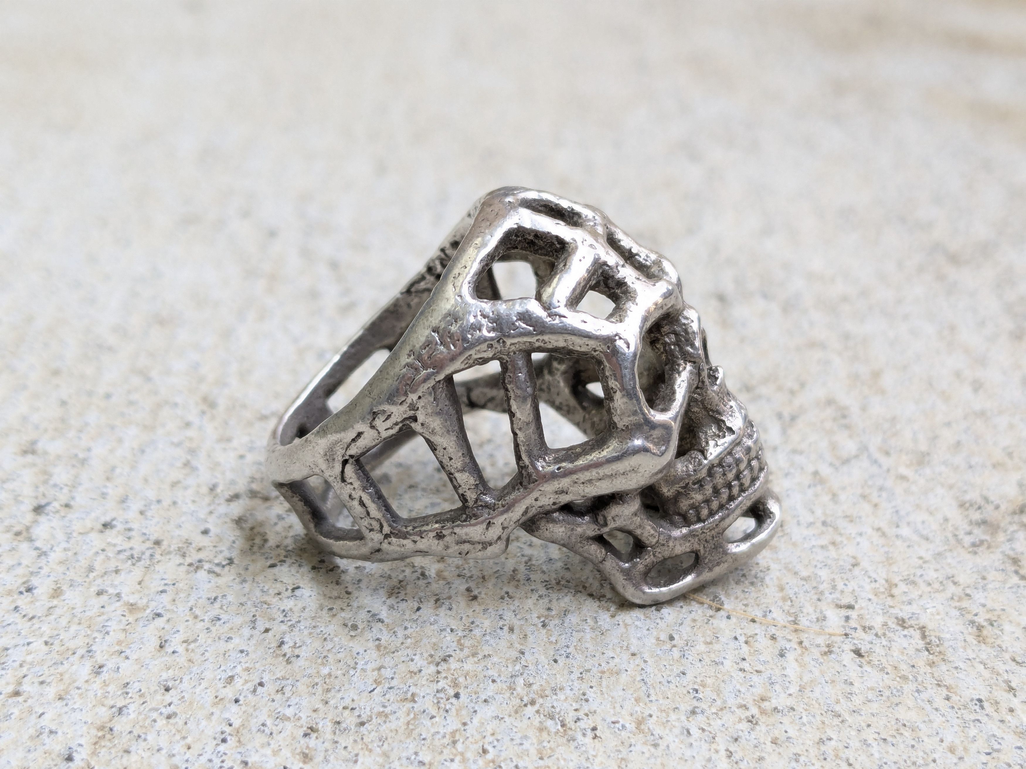 Other Vintage Sterling Silver Skull Ring 11.25 Biker Punk Skeleton Size ONE SIZE - 5 Thumbnail