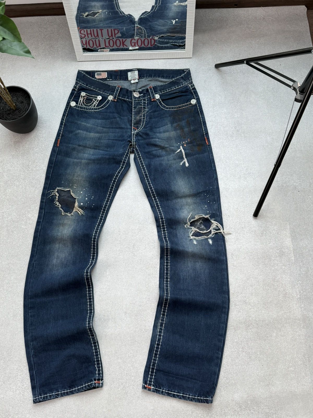 True Religion True Religion Men’s Distressed Slim Jeans Dark Wash Ripped Size US 33 - 3 Thumbnail