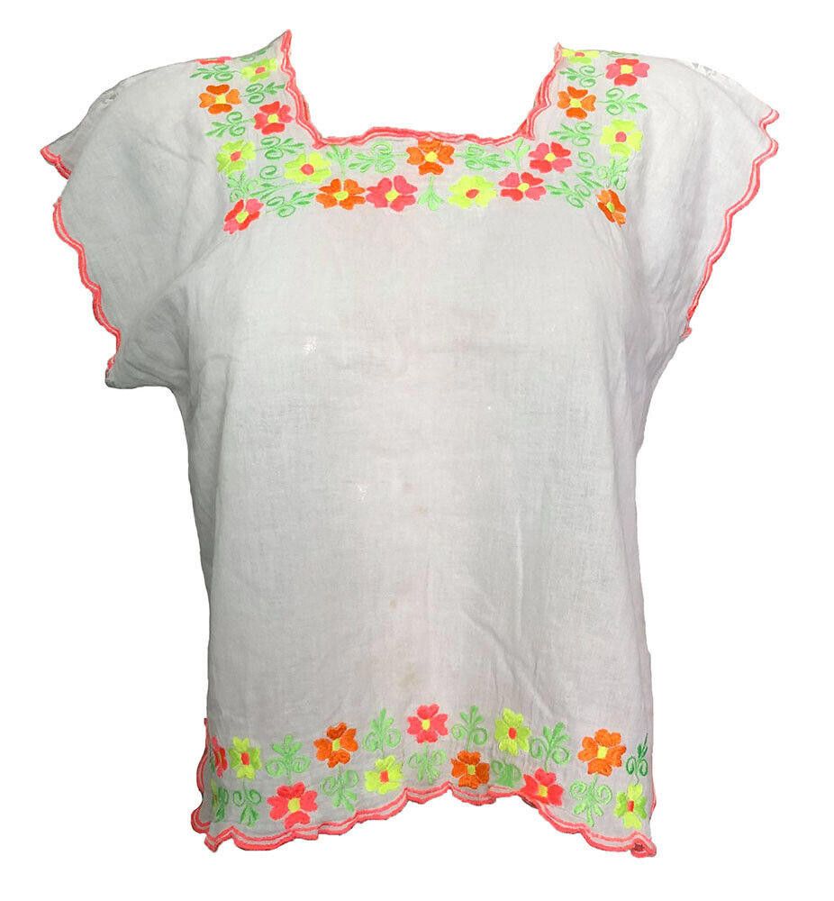 Designer Used White Hand Made Embroidered Floral Blouse S Size S / US 4 / IT 40 - 1 Thumbnail