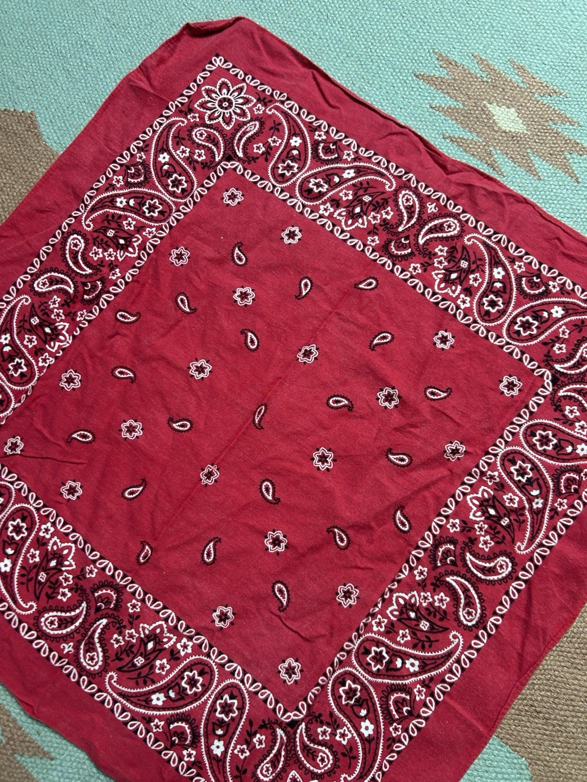Vintage Vtg cotton bandana handkerchief paisley distressed soft USA Size ONE SIZE - 3 Thumbnail