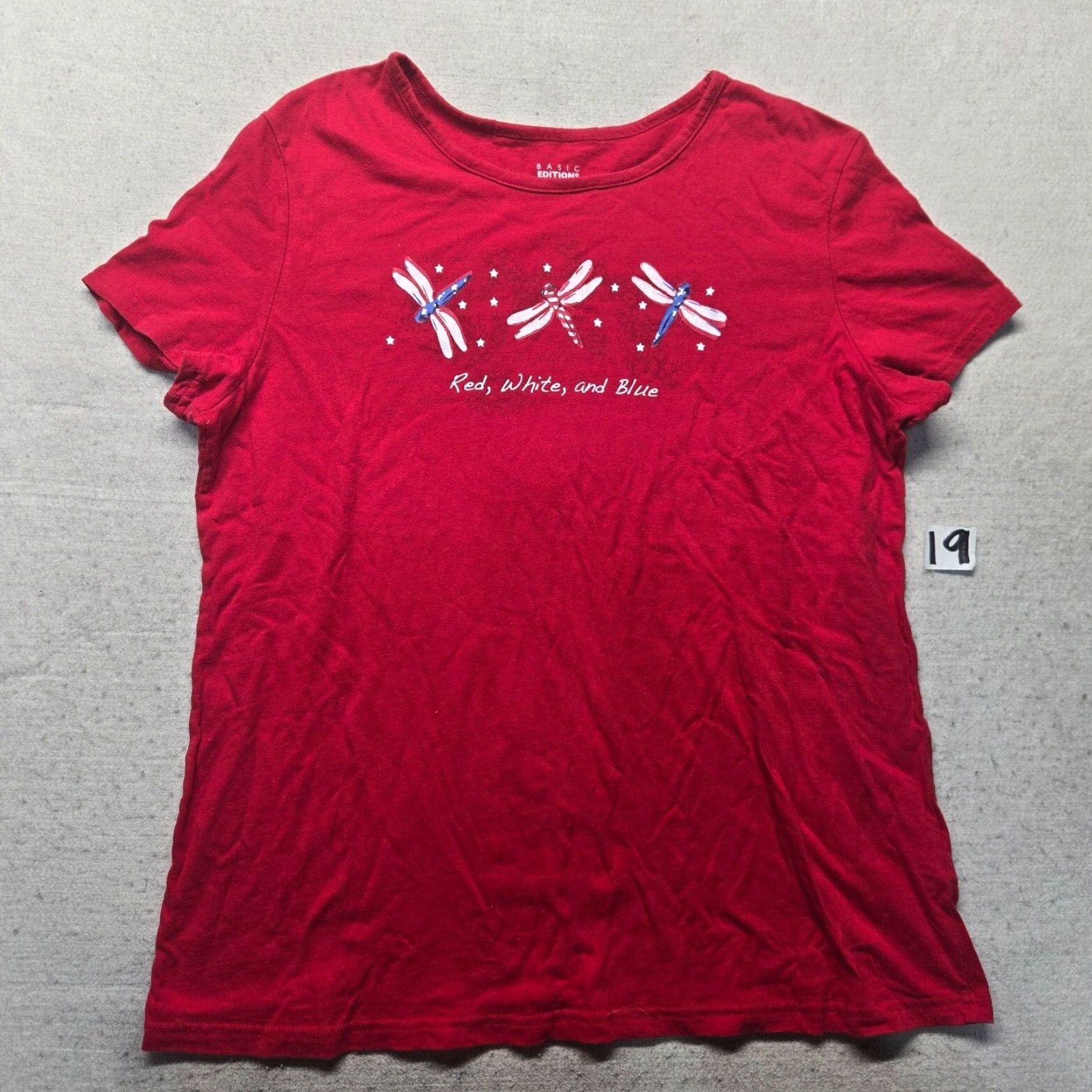 Basic Editions VINTAGE Basic Editions USA Patriotic T-Shirt Women's XL Red White Blue Cotton Spandex Crew Neck Short Sleeve Americana Size XL / US 12-14 / IT 48-50 - 2 Thumbnail