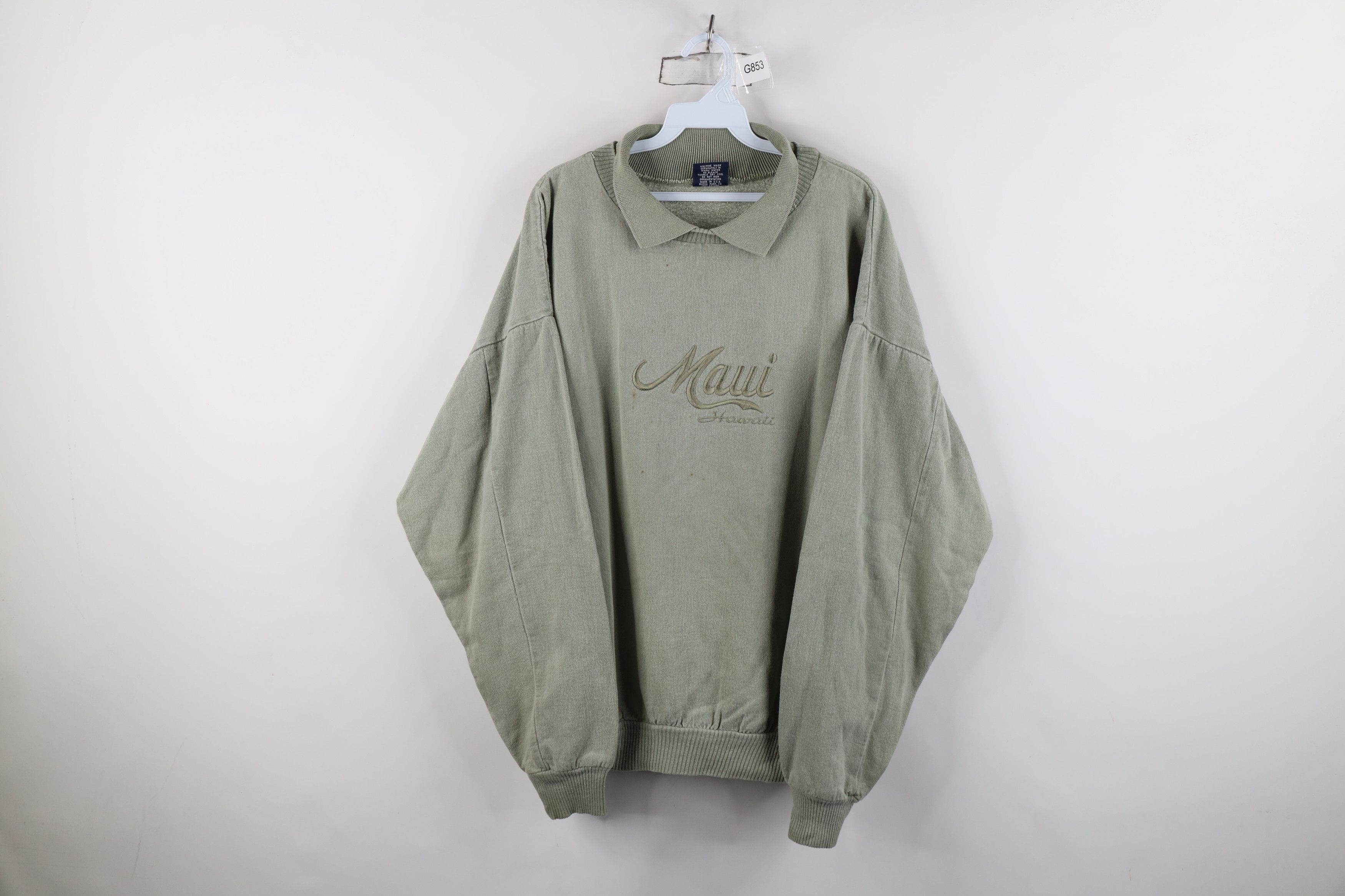 Vintage Vintage 90s Streetwear Hawaii Collared Sweatshirt Green USA Size US XL / EU 56 / 4 - 1 Thumbnail