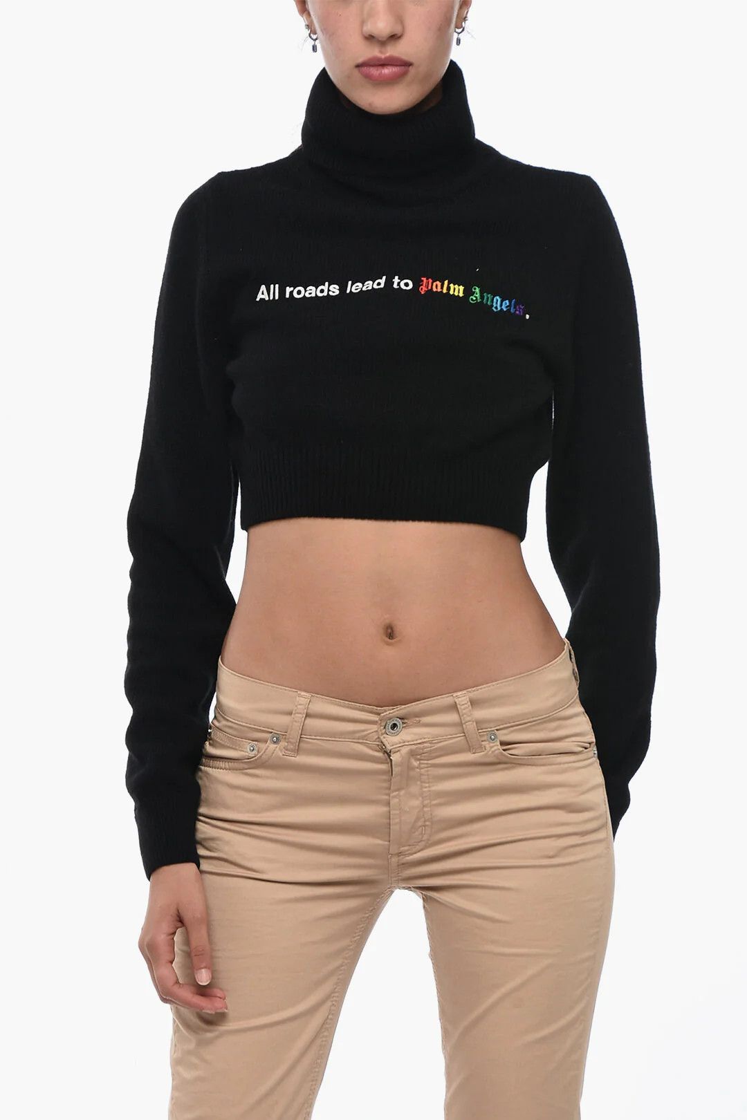 Palm Angels og1mm0326 High-Neck Cropped Sweater in Black Size L / US 10 / IT 46 - 1 Thumbnail