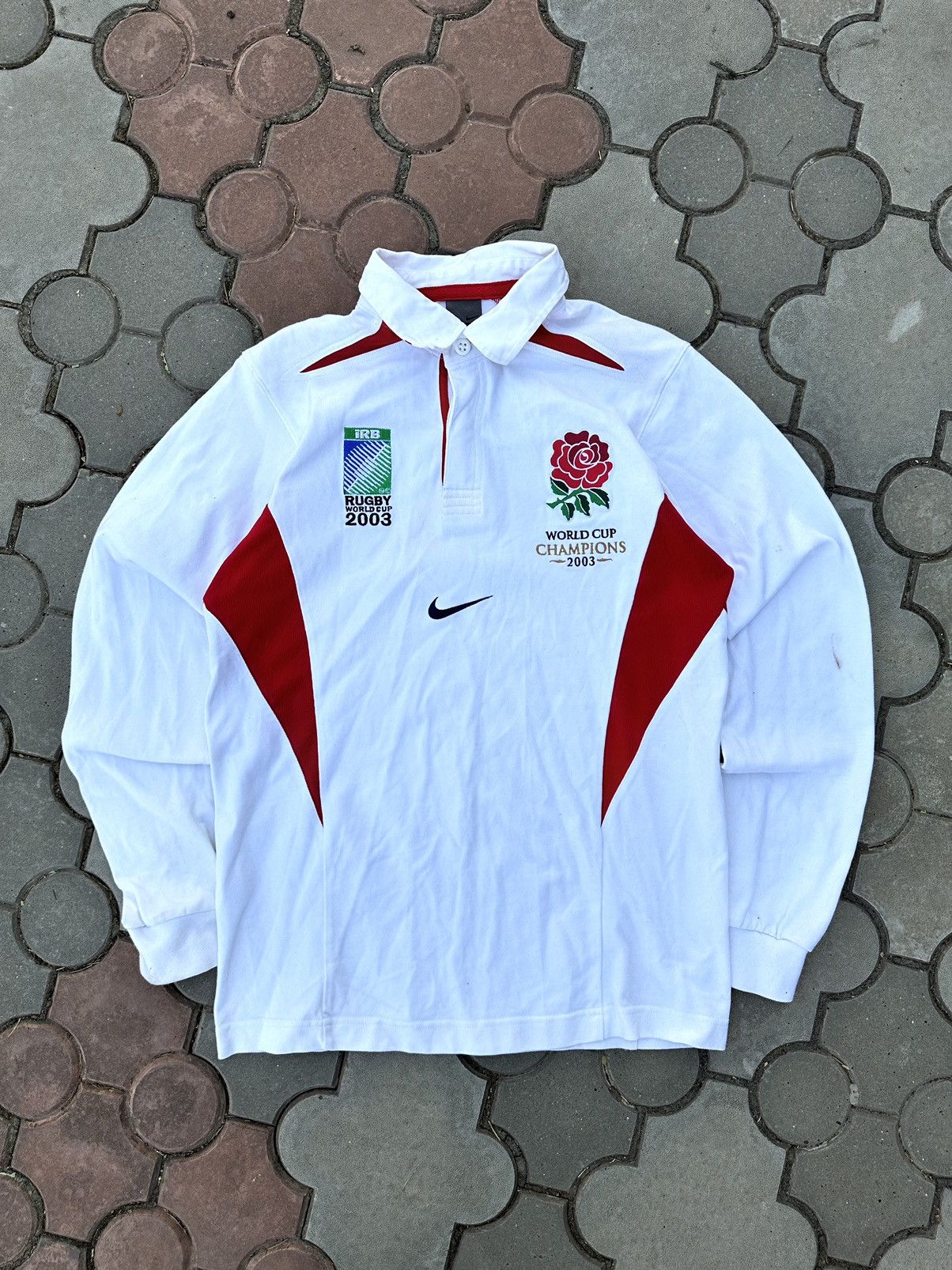 Nike × Vintage Vintage Nike Center Swoosh Rugby Tee Shirt Y2K Size US S / EU 44-46 / 1 - 1 Thumbnail
