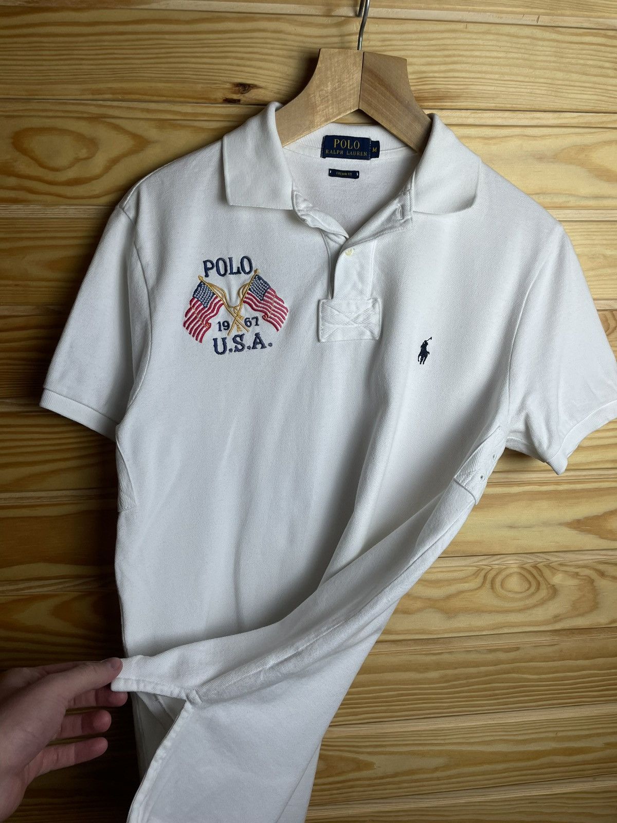 Polo Ralph Lauren × Vintage Polo Ralph Lauren Polo Shirt White With USA Flag Size US M / EU 48-50 / 2 - 4 Thumbnail
