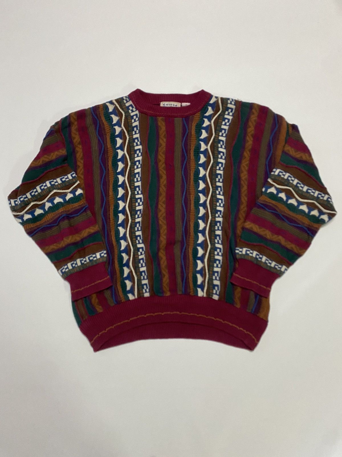 Vintage 90s Coogi Style Biggie Chunky Knit Cotton newest Traders Crewneck Sweater