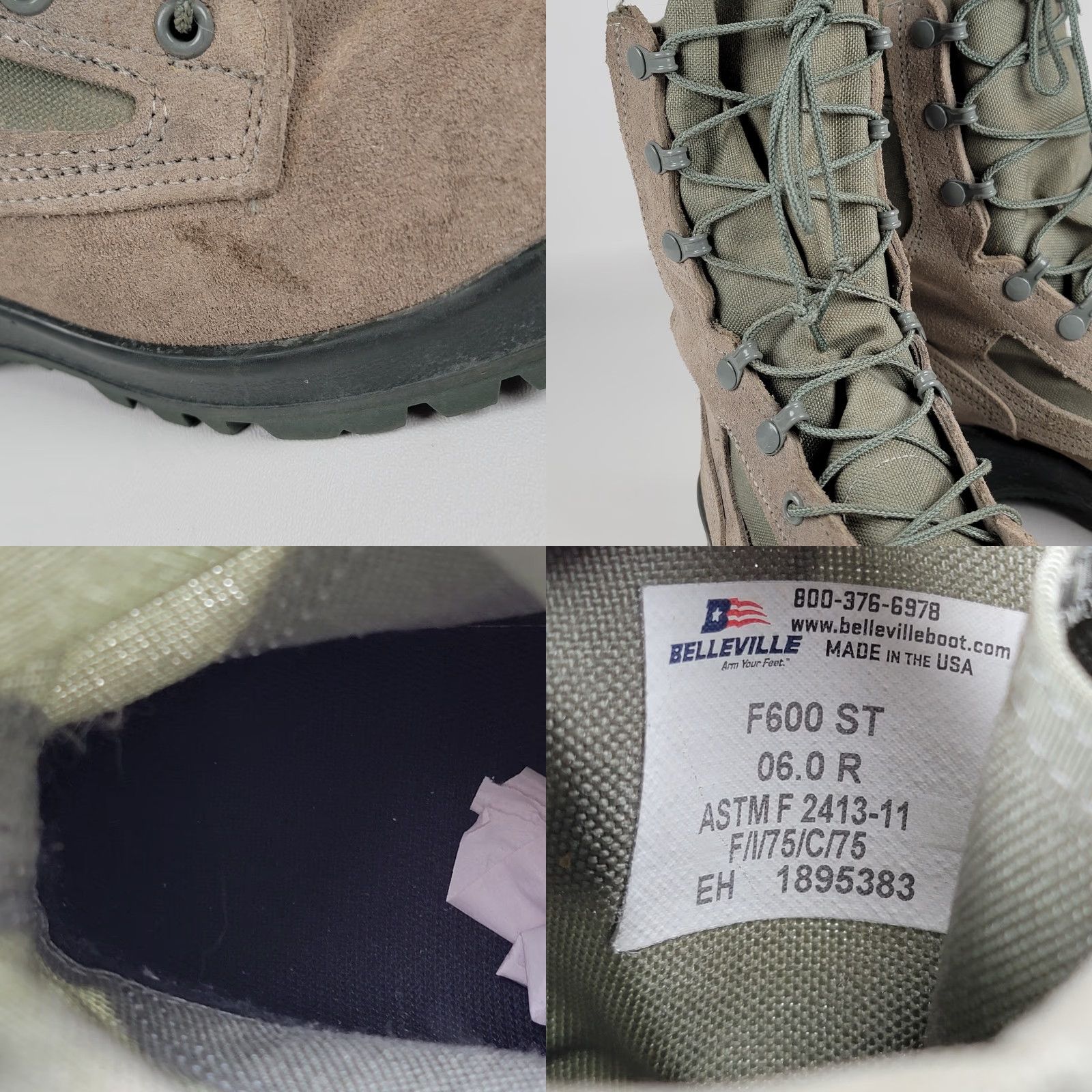 Vintage Belleville 600 ST Boots Mens Size 6R Sage Green Steel Toe Military Tactical USA Size US 5 / EU 37 - 9 Thumbnail