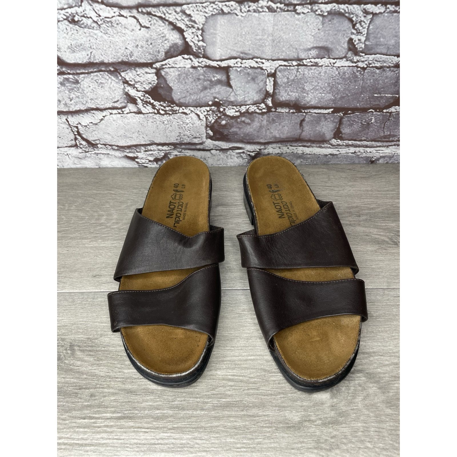 Other Naot Brown Leather Casual Low Heel Strap Slides Sandals Wome Size US 10 / IT 40 - 2 Thumbnail