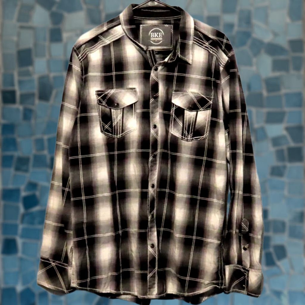BKE BKE Buckle Shirt XL Black Plaid Embroidered Long Sleeve Button-Up Casual Men Standard Fit Snap Pocket Size US XL / EU 56 / 4 - 1 Thumbnail