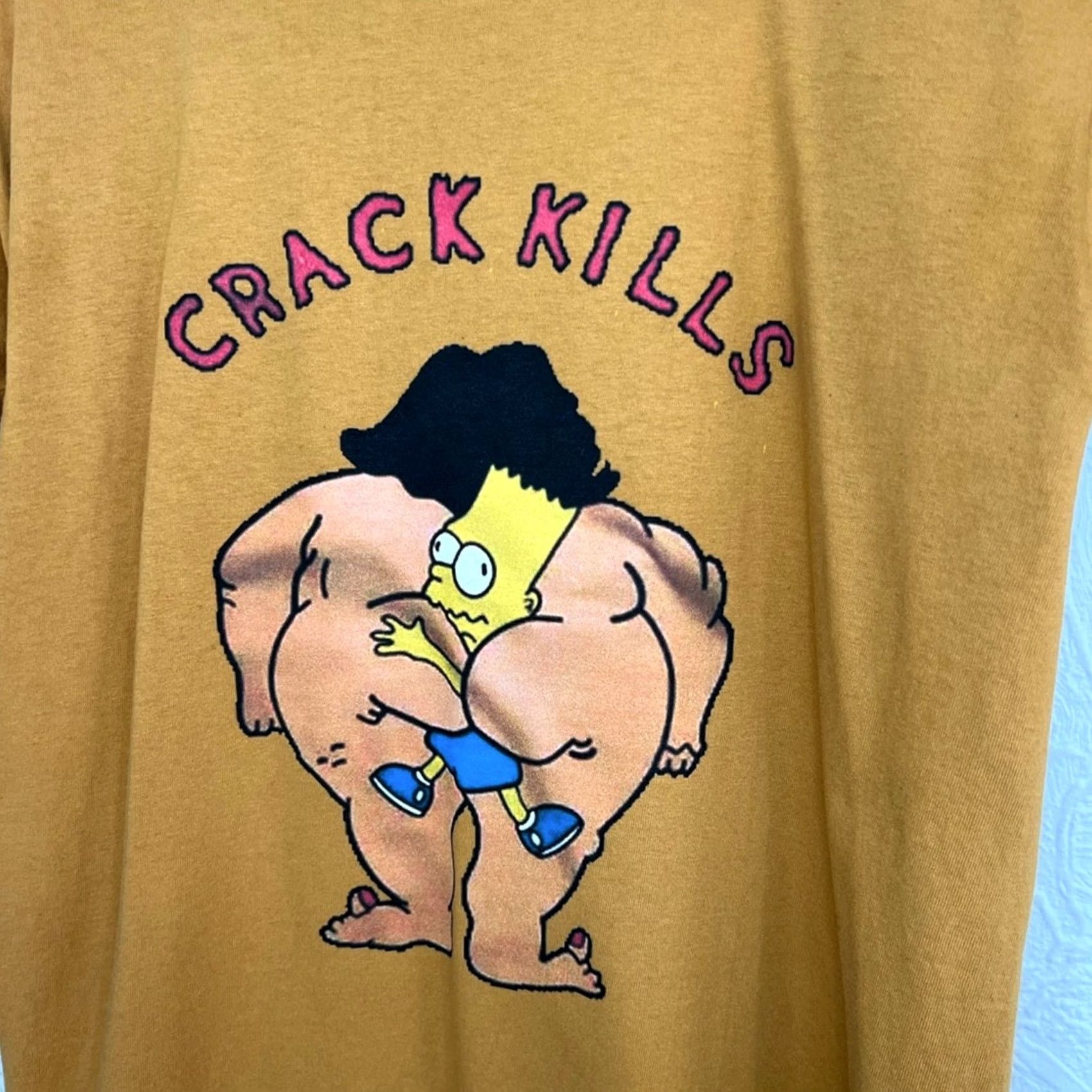 Anvil VINTAGE Crack Kills Bart Simpson Shirt Medium Mens Tan 90s USA Anvil Single Stitch Size M Size US M / EU 48-50 / 2 - 6 Thumbnail