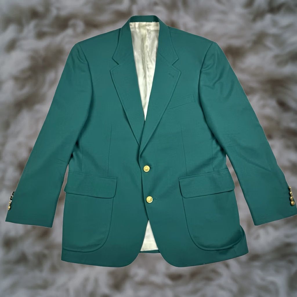 Lands' End Lands' End Men’s Blazer Jacket Wool 42R Green Gold Button Notch Lapel 2-Button Front Single-Breasted Vintage VTG Size 42R - 1 Thumbnail