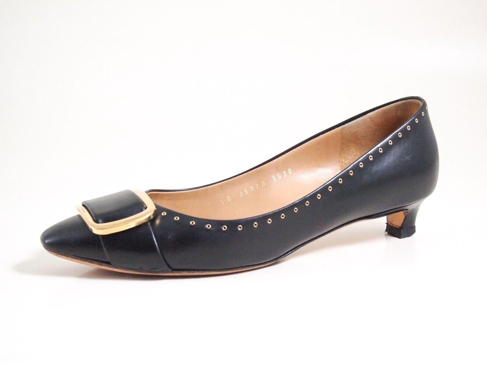 Salvatore Ferragamo Ferragamo Pumps Kitten Heel Studded Black Leather US 7 EU 37 Size US 7 / IT 37 - 1 Thumbnail