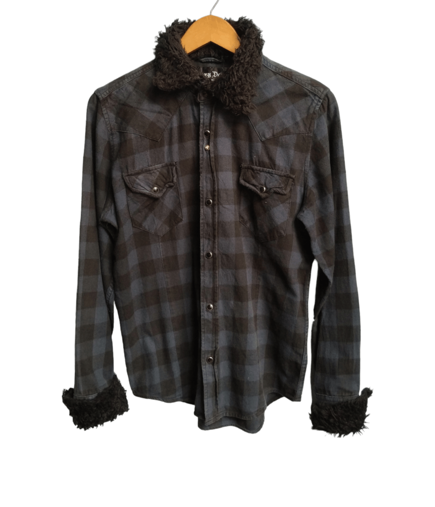 image of If Six Was Nine x Kmrii Fur Flannel By Crazy Devil Japanese in Black Blue, Men's (Size Large)