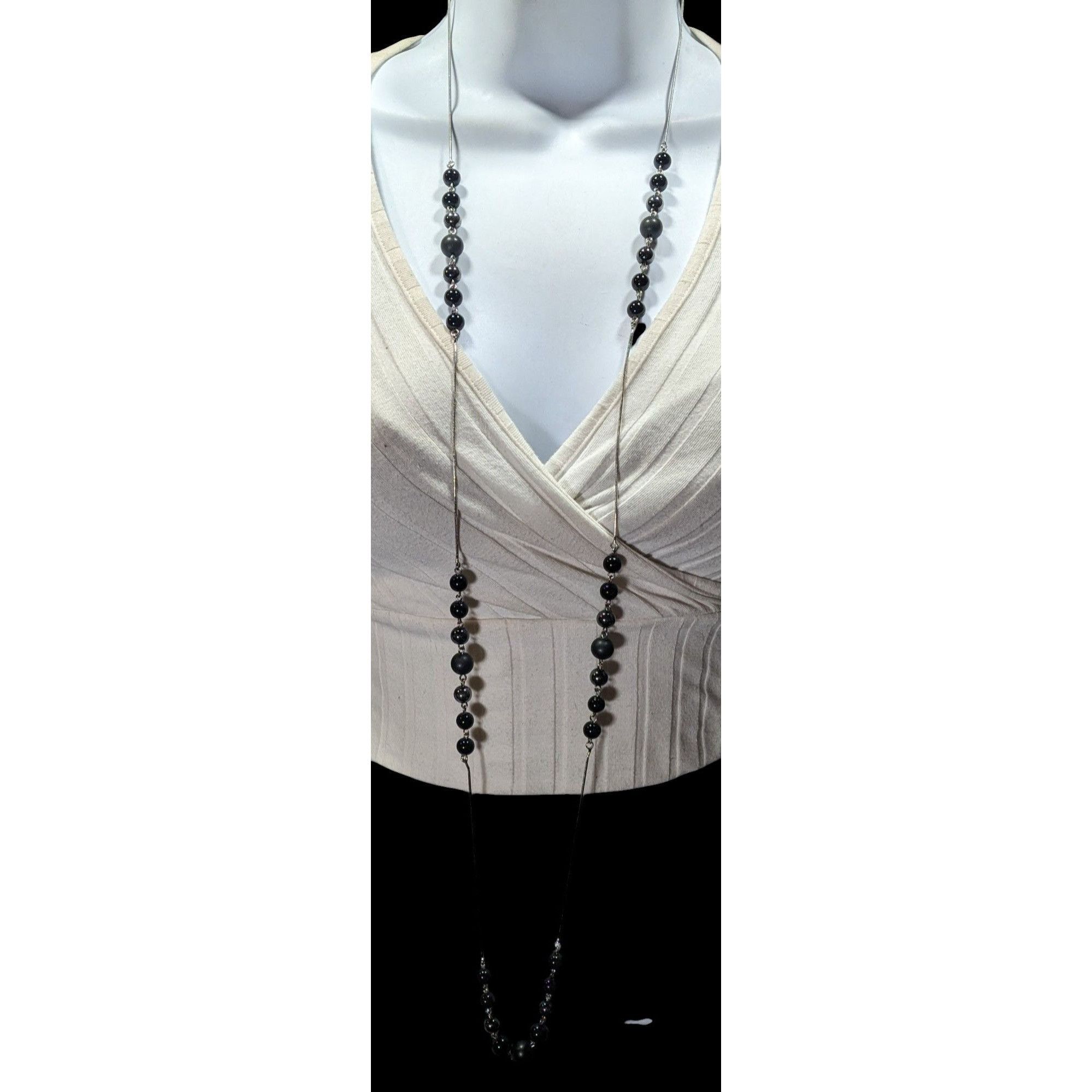 Other Elegant Opera Station Necklace Black Beads On Silver Tone Sn Size ONE SIZE - 5 Thumbnail