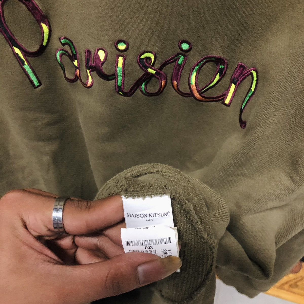 Maison Kitsune Maison Kitsune Parisien Sweatshirt Big Logo Khaki Size US XL / EU 56 / 4 - 4 Thumbnail