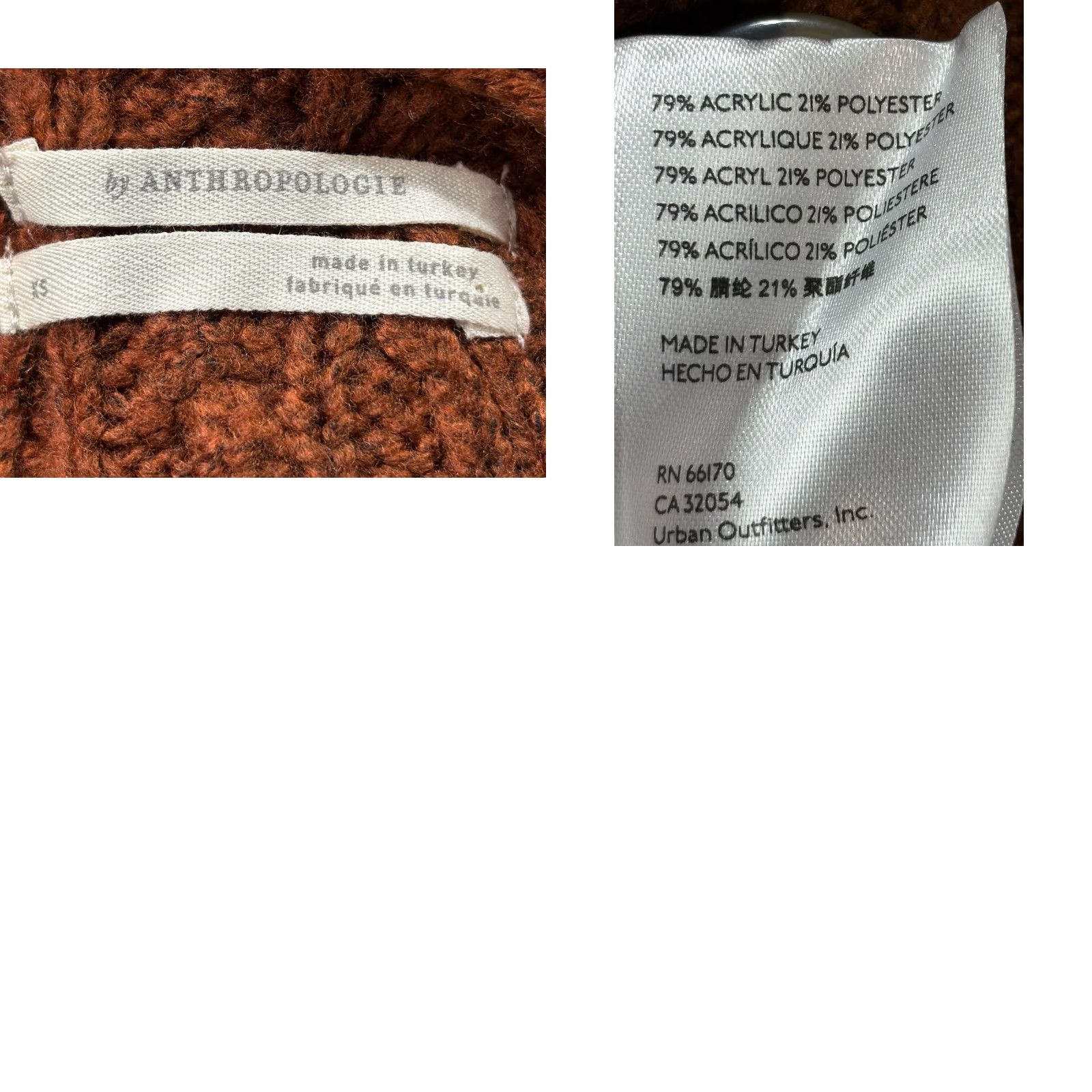 Anthropologie VINTAGE Anthropologie Cable-Knit Cardigan Sweater XS Orange Hooded Duster Fisherman Womens Size XS / US 0-2 / IT 36-38 - 8 Thumbnail