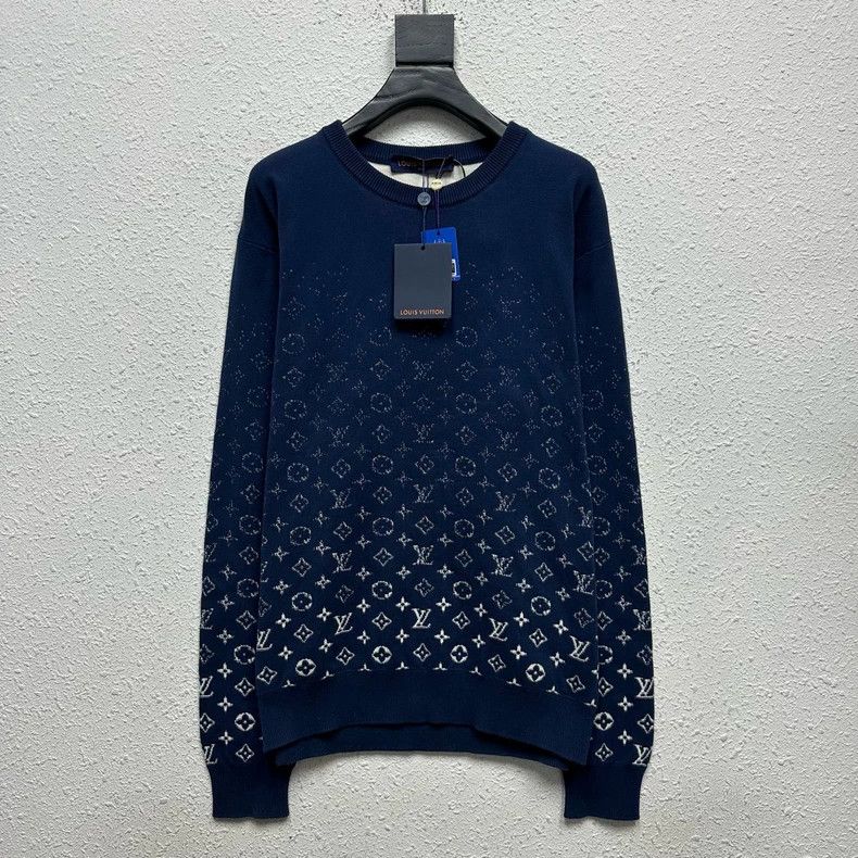 Louis Vuitton Dark Blue Gradient Full Print LOGO Knitted S