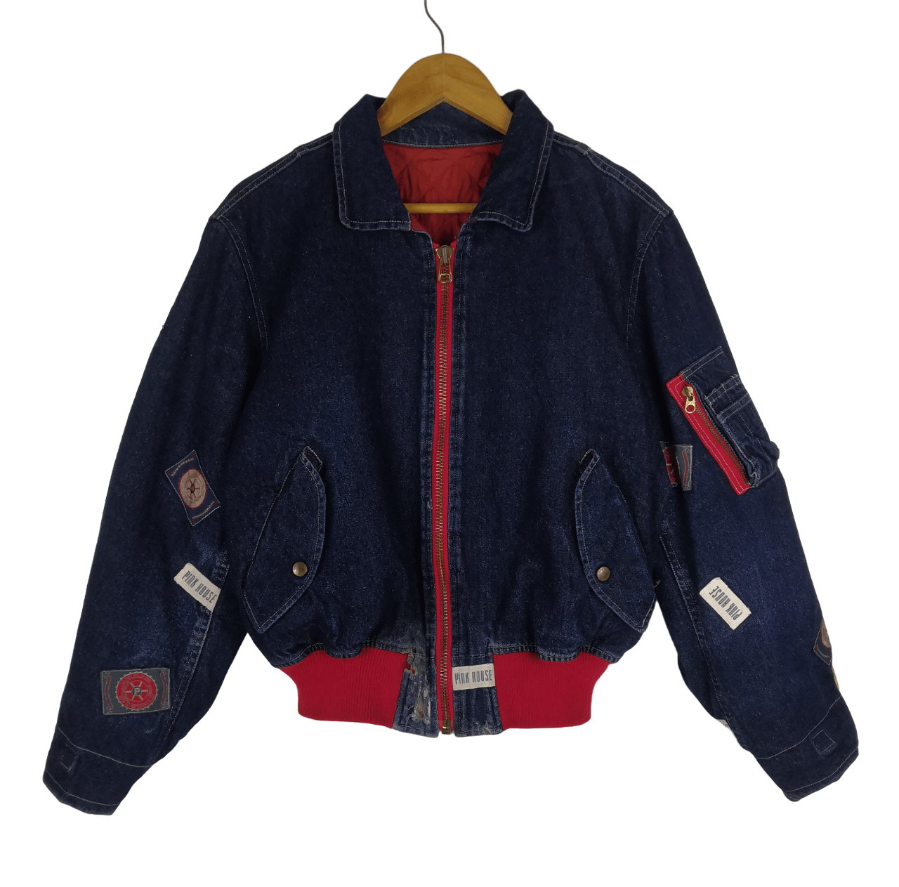 Pink House Vintage 90s Pink House Bomber Jacket Puffer Denim Patchwork Size US M / EU 48-50 / 2 - 2 Thumbnail
