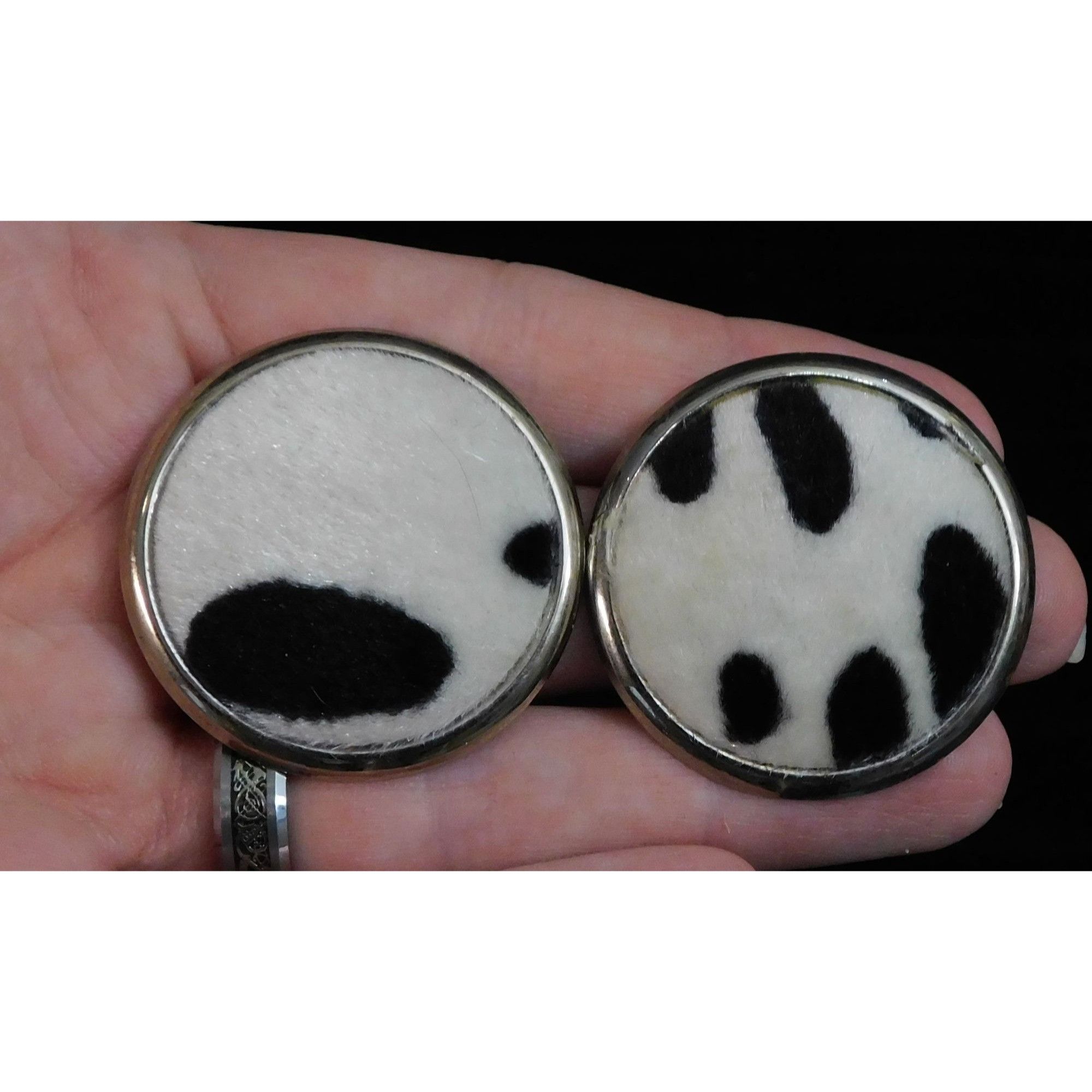 Other Vintage Fuzzy Animal Spot Black And White Earrings Size ONE SIZE - 2 Thumbnail