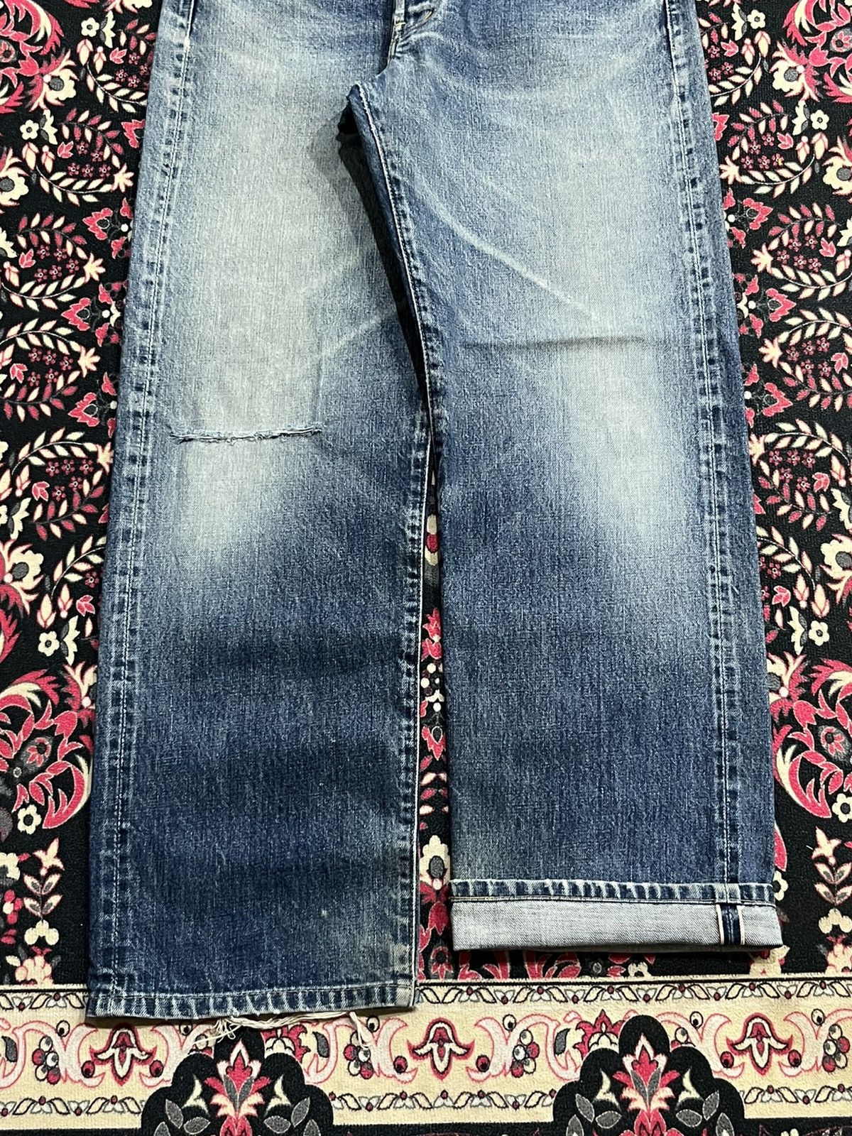 Levi's Levi’s 503BXX Big E Dark Blue Faded Distressed Selvedge Jean Size US 33 - 13 Thumbnail