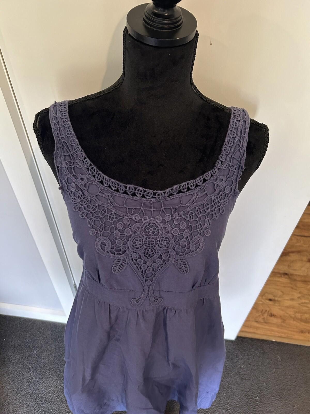 Esprit Esprit Linen Dress Blue Lined Crocheted Detail-Size 10 (003) Size M / US 6-8 / IT 42-44 - 4 Thumbnail