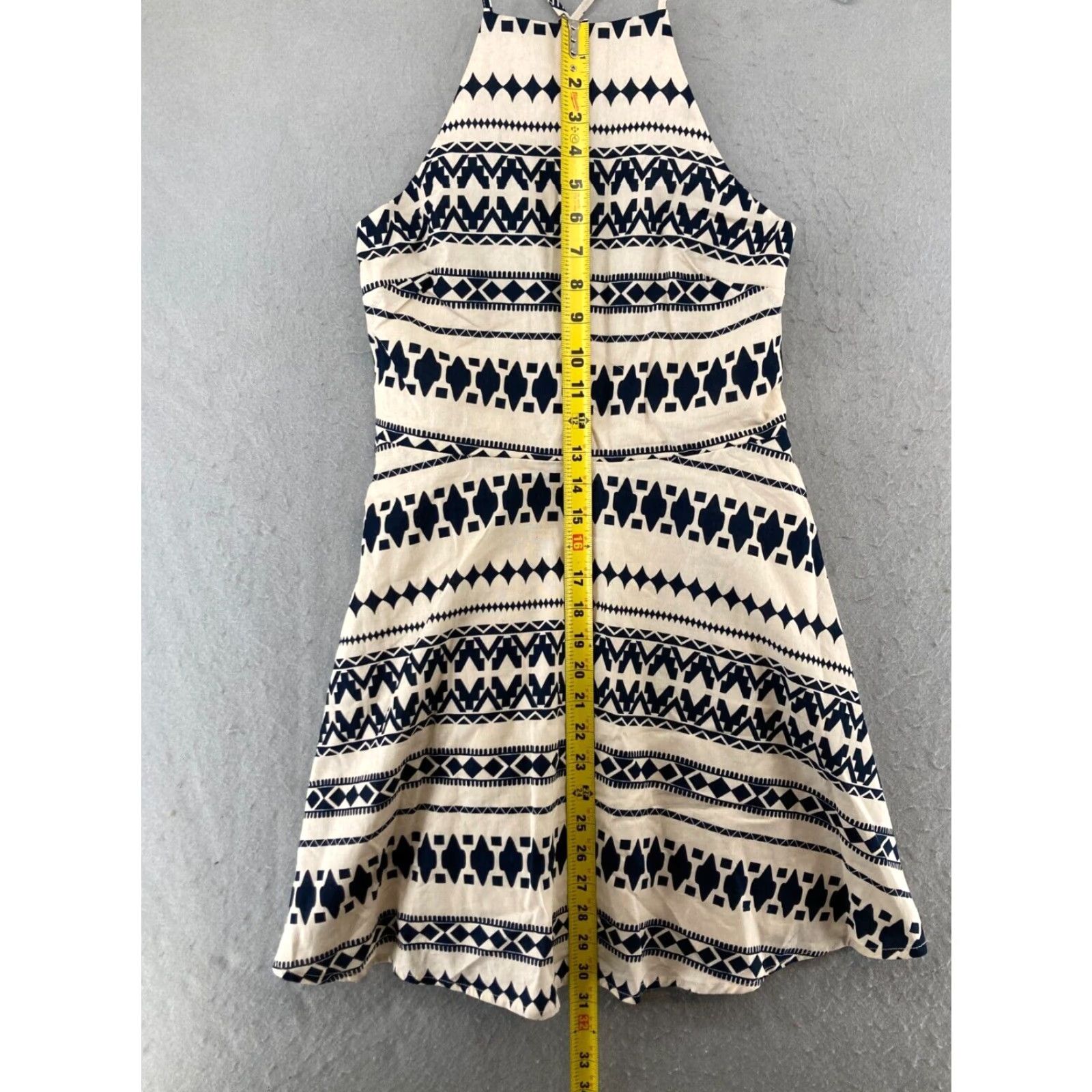 Vintage JOA Womens Dress A-Line Halter Knee Length Beige Khaki Small/Medium NWT Geometric Pattern (M) Size M / US 6-8 / IT 42-44 - 4 Thumbnail