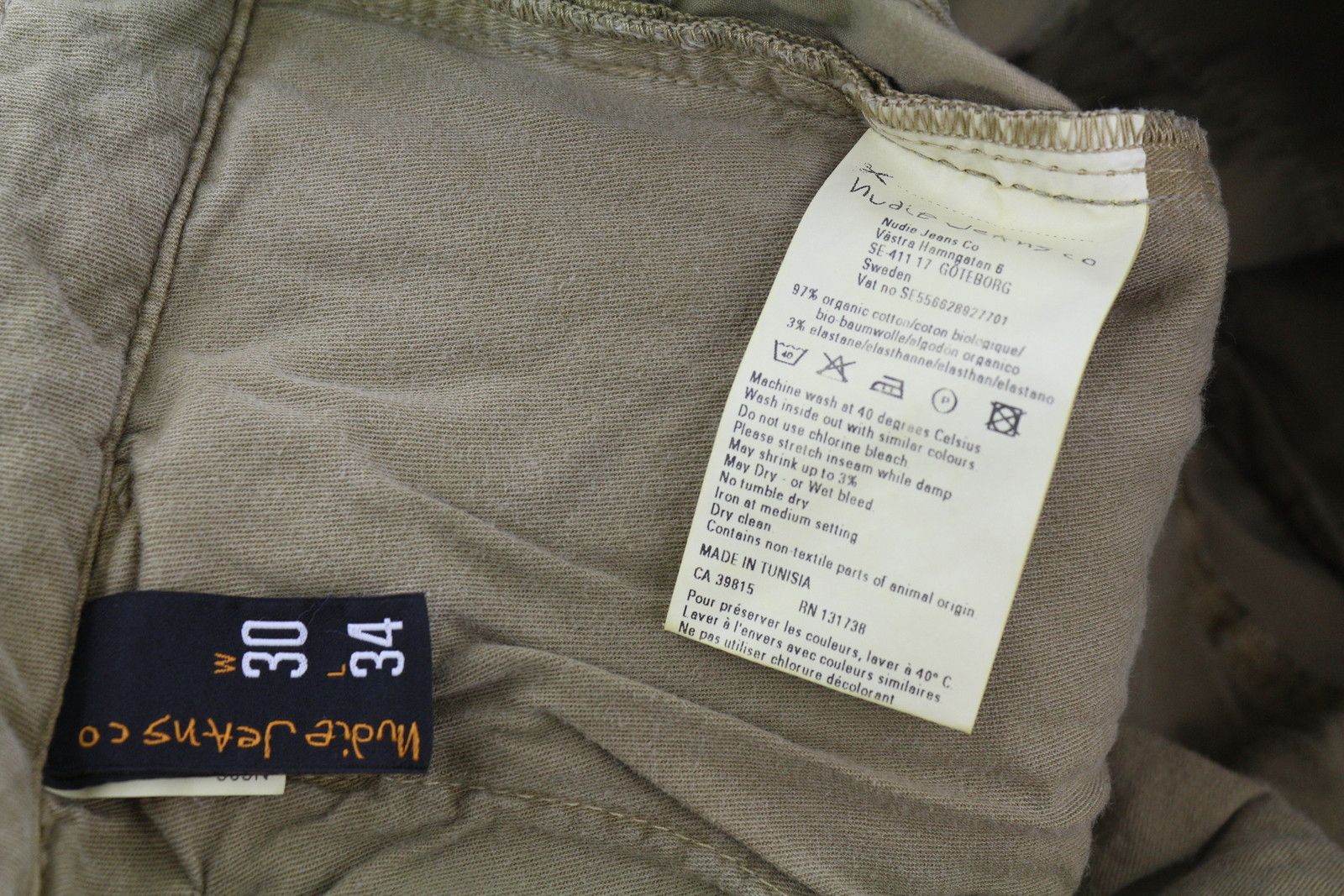 Nudie Jeans KHAKI SLIM W30/L34 Organic Warm Sand Chino Trousers 86100 Size US 30 / EU 46 - 6 Thumbnail