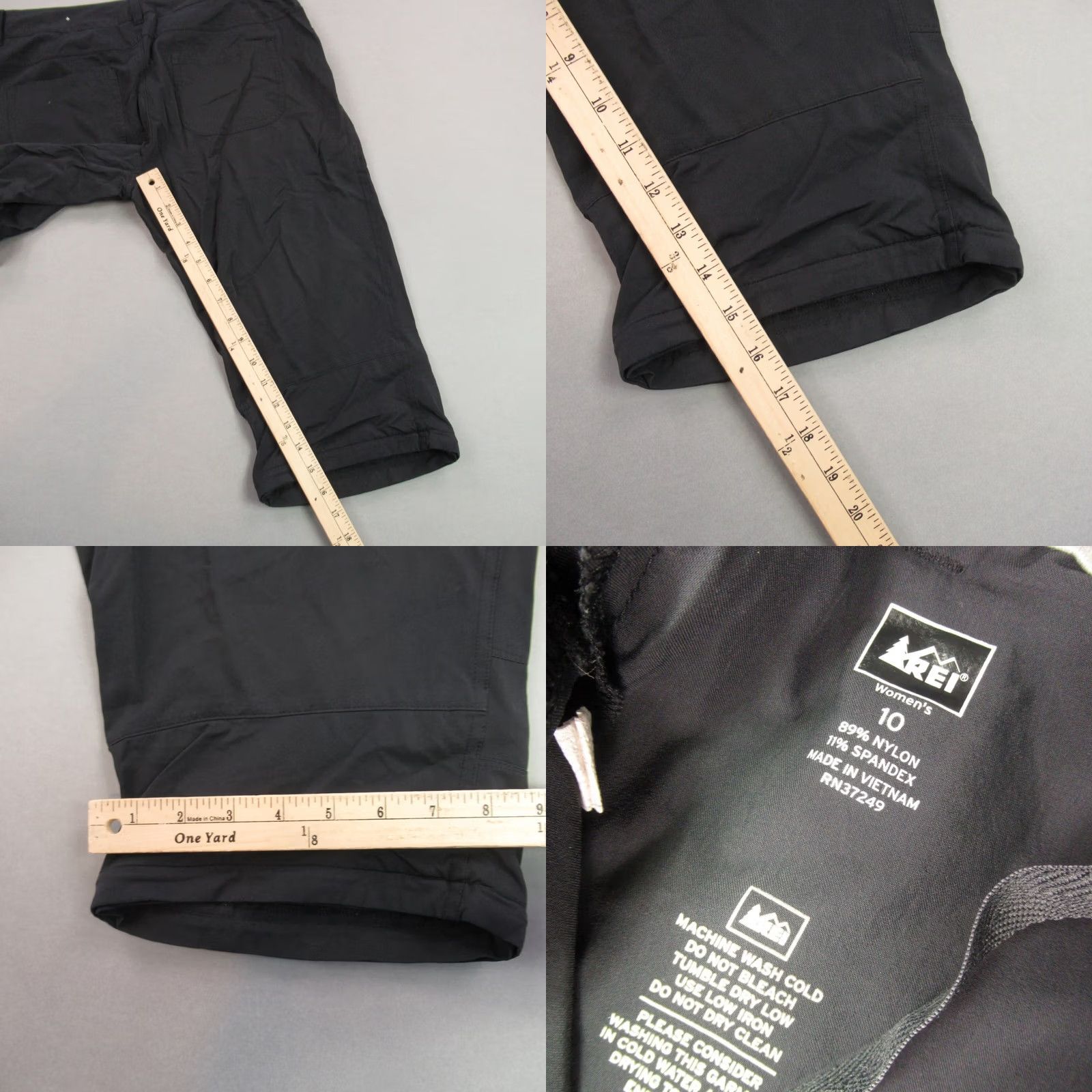 Vintage REI Pants Womens 10 Black Stretch Lightweight Straight Leg Long Capri Size 32" / US 10 / IT 46 - 8 Thumbnail