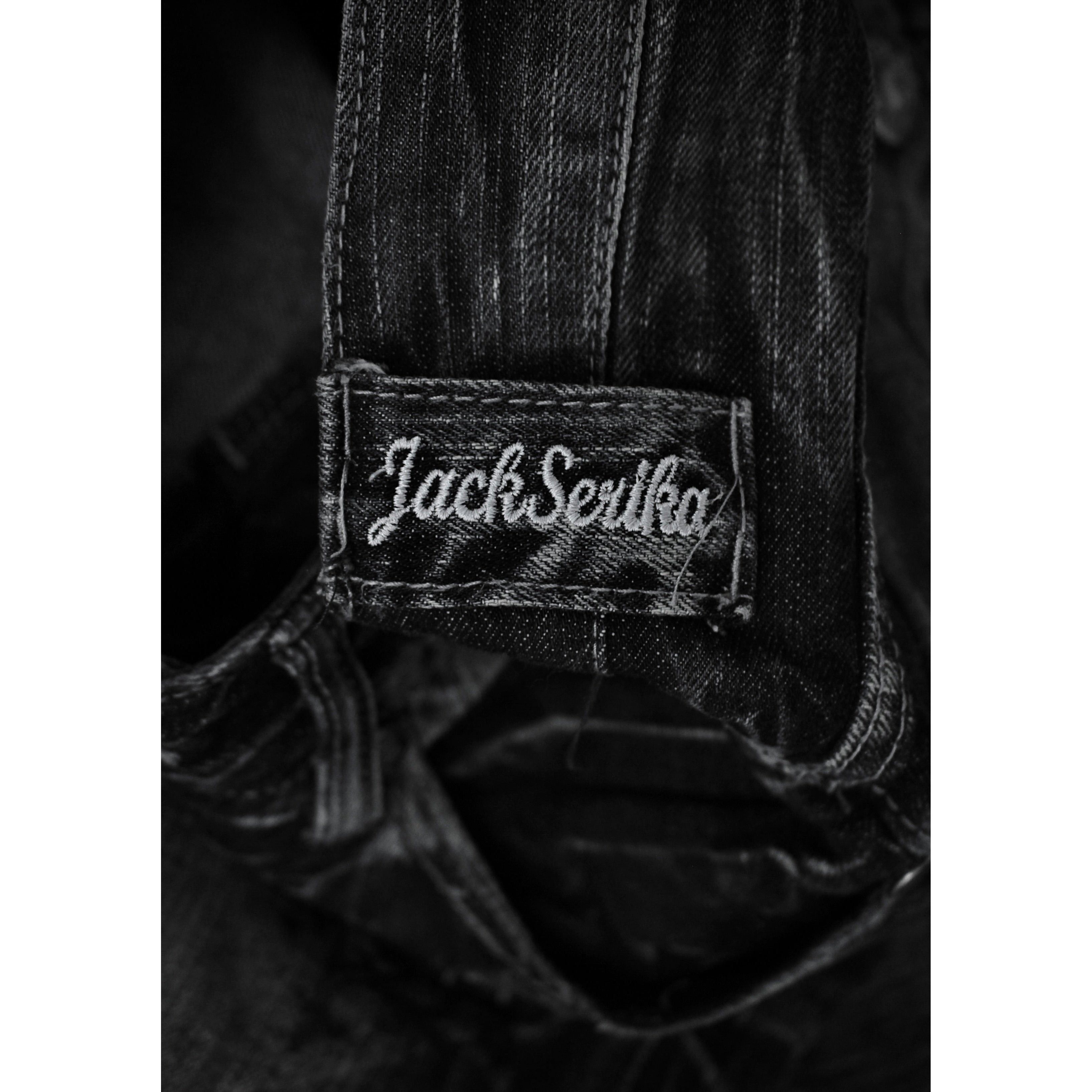 JACK SERIKA Early 00s Web Embroidered Whiskered Flare Denim