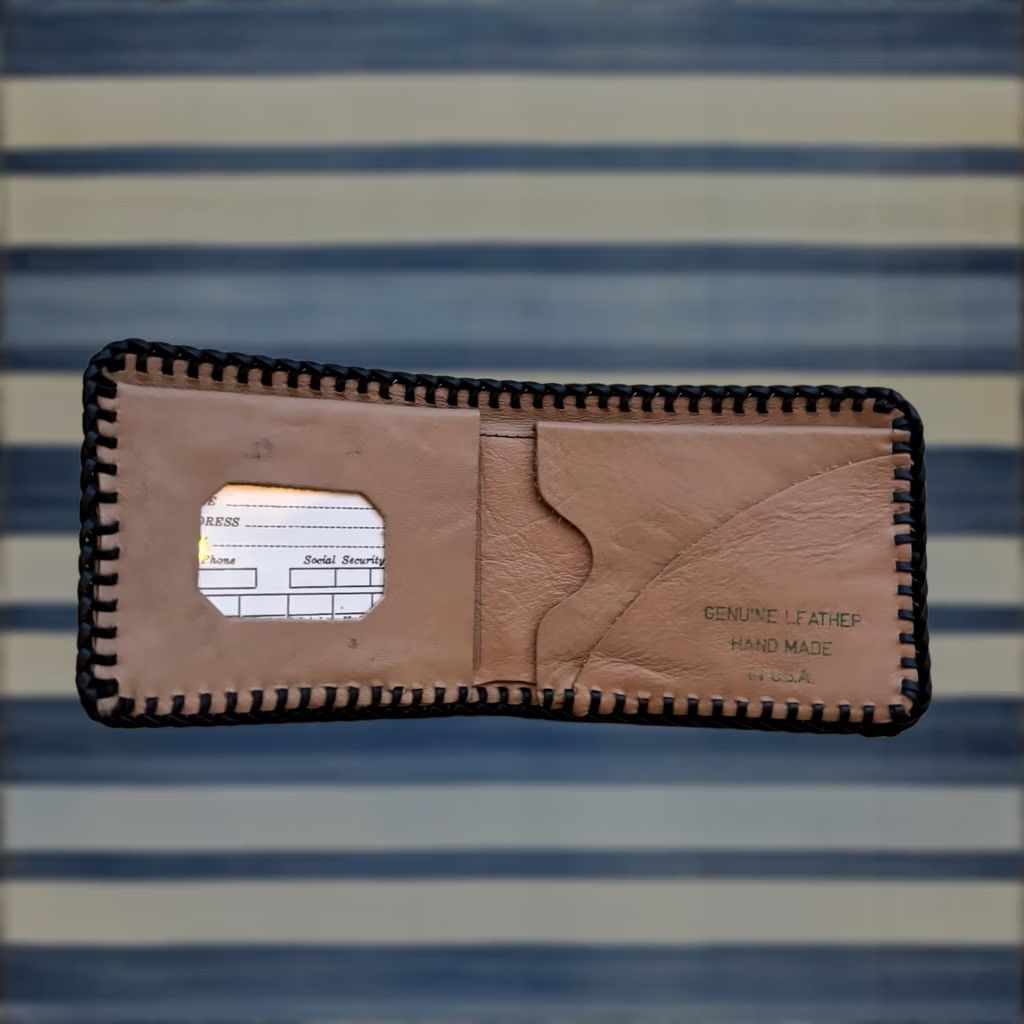 Vintage VINTAGE Wallet Leather Fish Boat Fishing Sportsman Hand Tooled Whipstitch USA Men Bifold Credit Card Folding 9in 4in Brown Size ONE SIZE - 1 Thumbnail