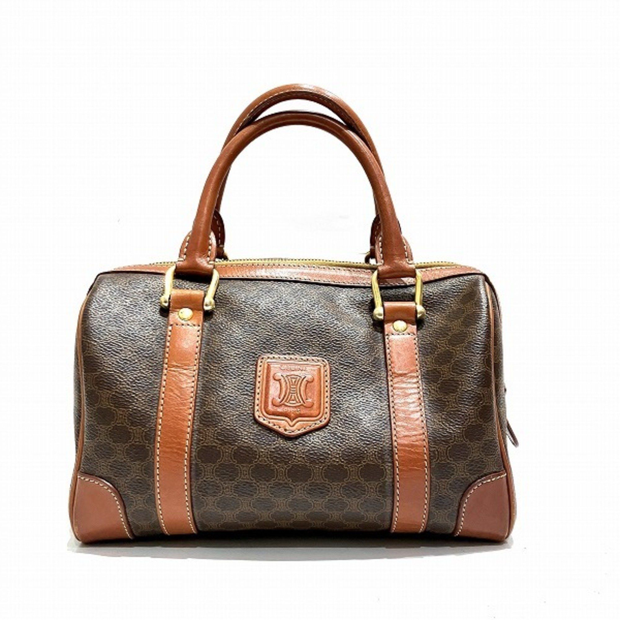 image of Celine Macadam Pattern Bag Handbag Mini Boston Ladies in Brown, Women's