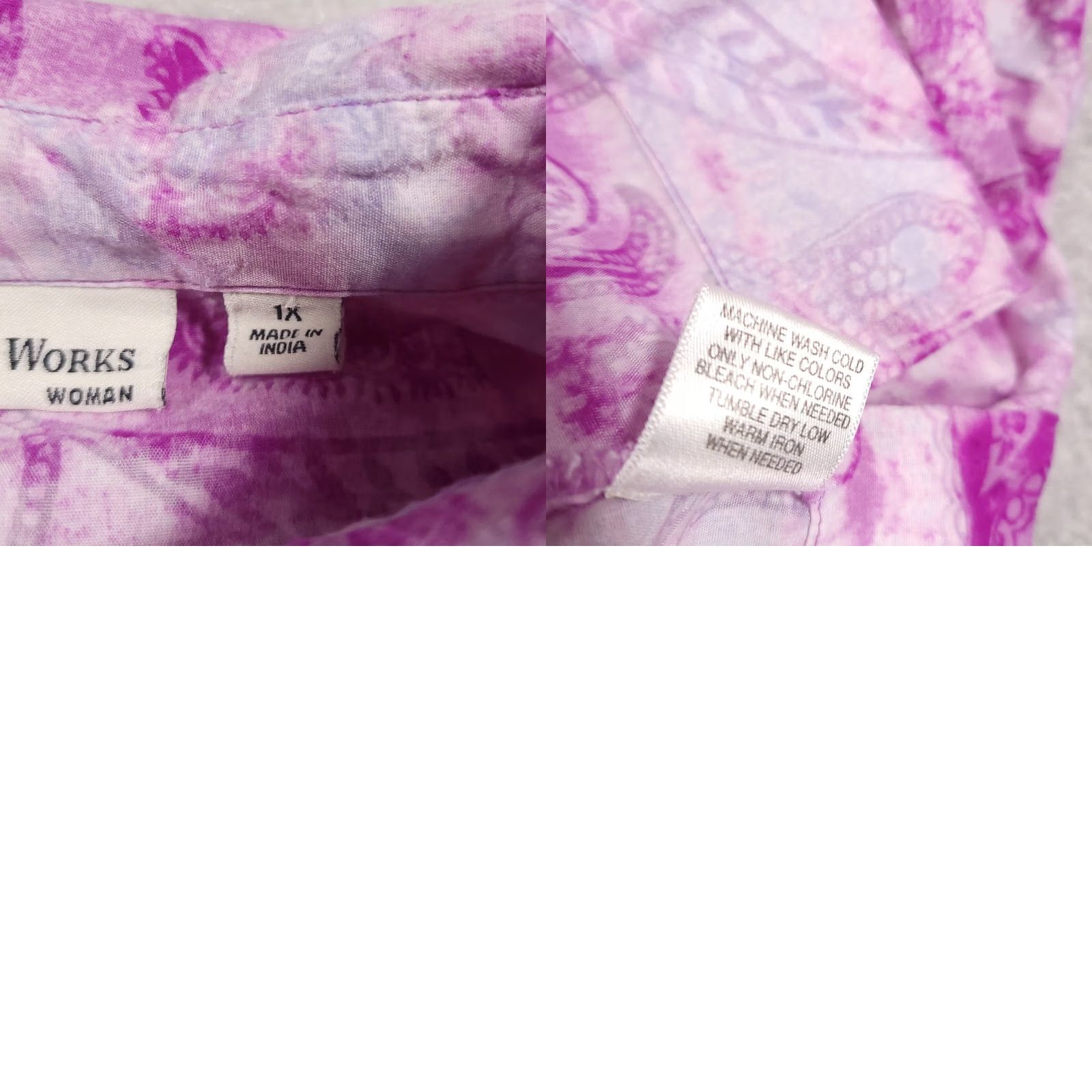 Vintage Studio Works Button Up Shirt Women's 1X Plus Purple Paisley Collared 3/4 Sleeve Size XL / US 12-14 / IT 48-50 - 9 Thumbnail