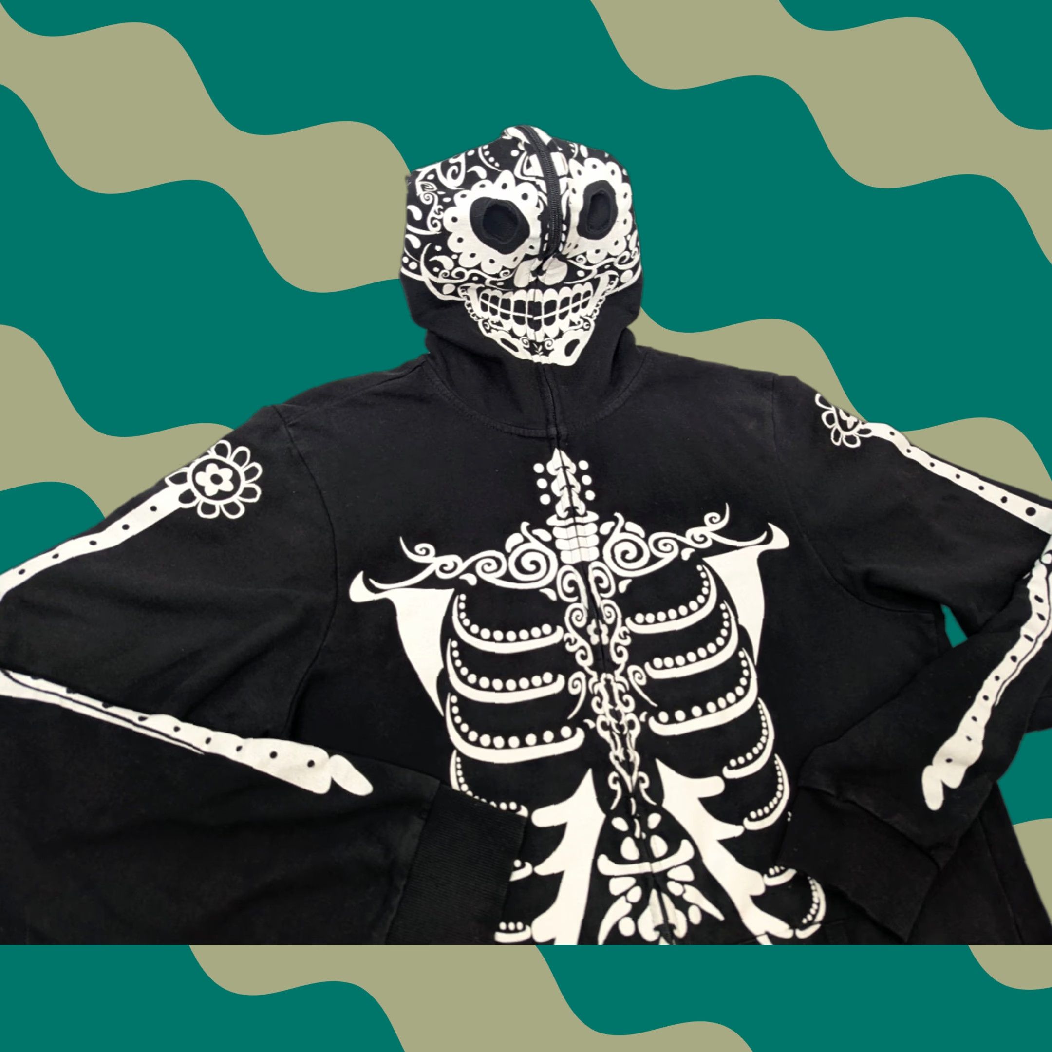 Hot Topic VINTAGE XXXRude Skeleton Hoodie Hot Topic Full Zip Up Skull Mask Emo Grunge Size Medium Size US M / EU 48-50 / 2 - 1 Thumbnail