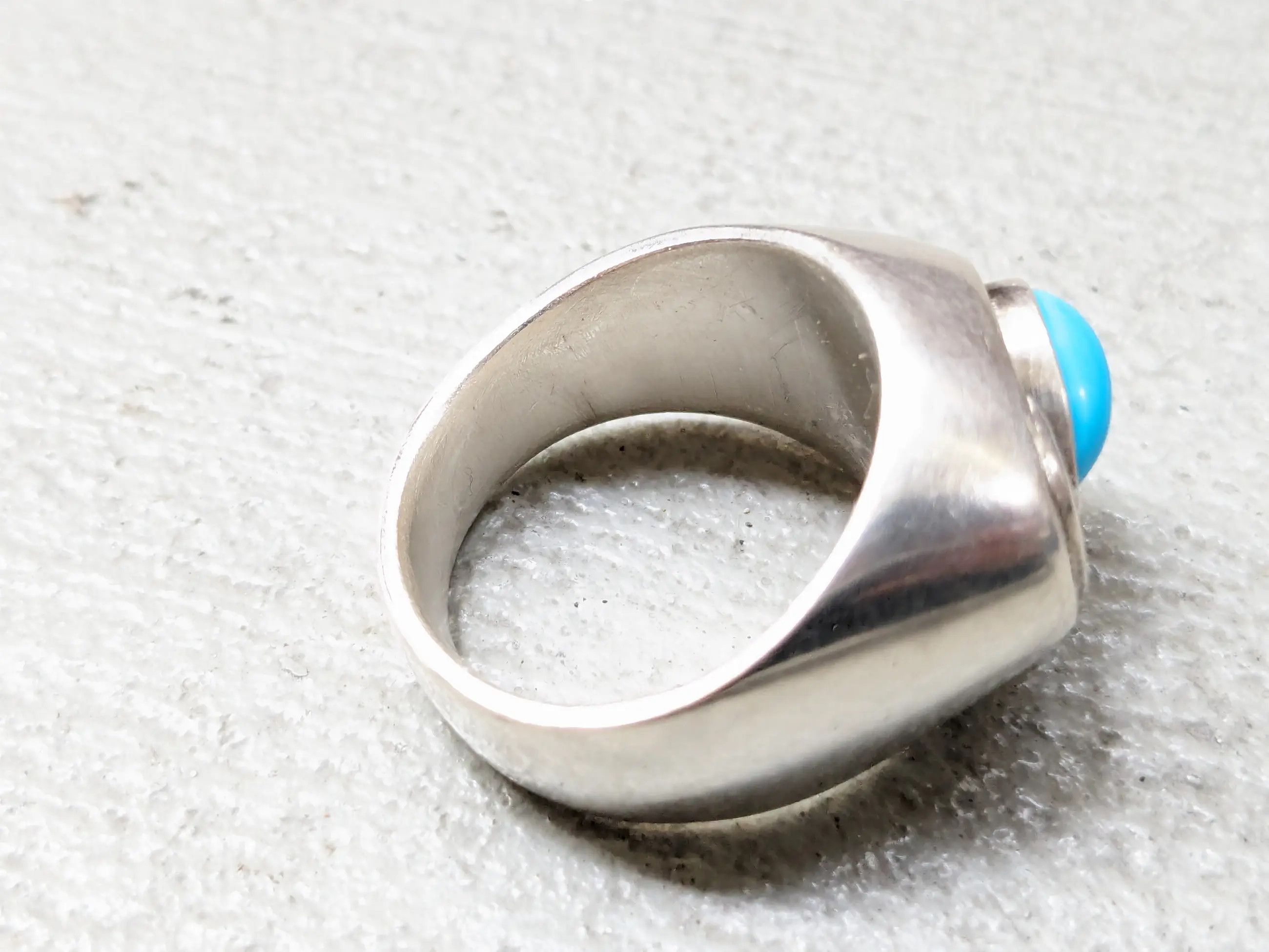 Jewelry Vintage Sterling Silver Ring Turquoise 10.75 Modern Art Deco Size ONE SIZE - 9 Thumbnail
