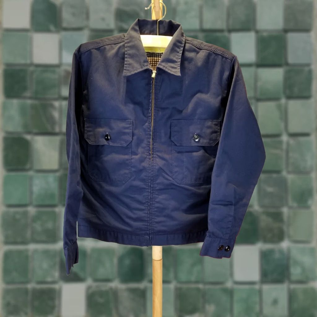 Vintage VINTAGE Unbranded NAVY GRIPPER ZIPPER FLANNEL LINING WORK MECHANIC JACKET 40 Shirt Mens Jacket 40 Blue 50s Decade 18-25in Measurements Size US XXS / EU 40 - 1 Thumbnail