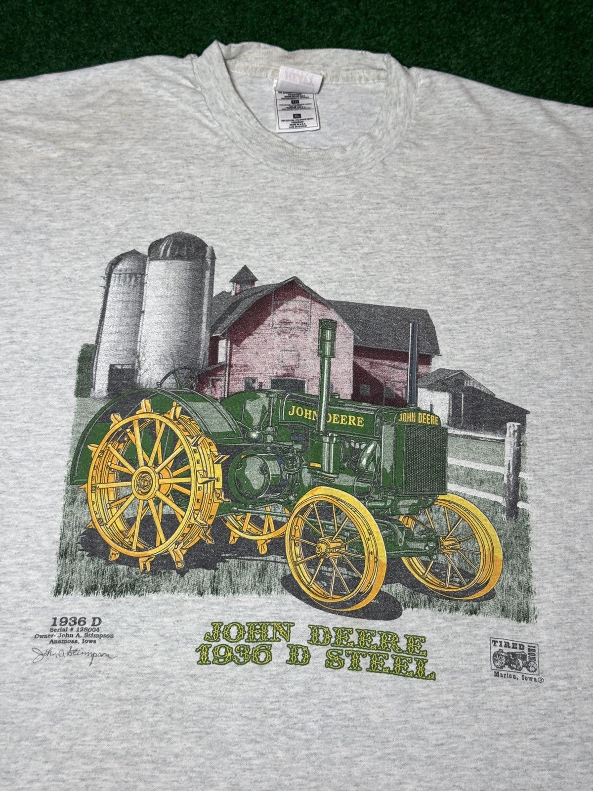 Fruit Of The Loom × John Deere × Vintage Vintage 90s John Deer Big Green Tractor USA Made T Shirt Size US XL / EU 56 / 4 - 2 Thumbnail