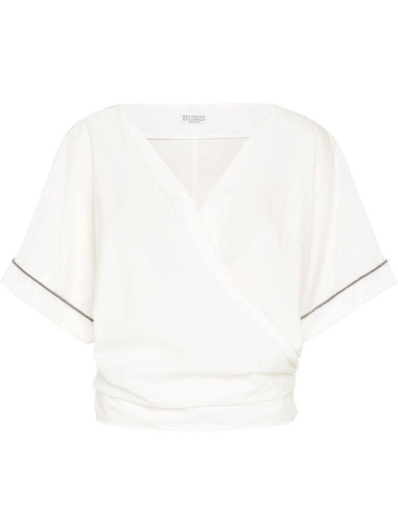 Brunello Cucinelli o1la1rc1a0326 Monili-Embellished Blouse in White Size S / US 4 / IT 40 - 1 Thumbnail
