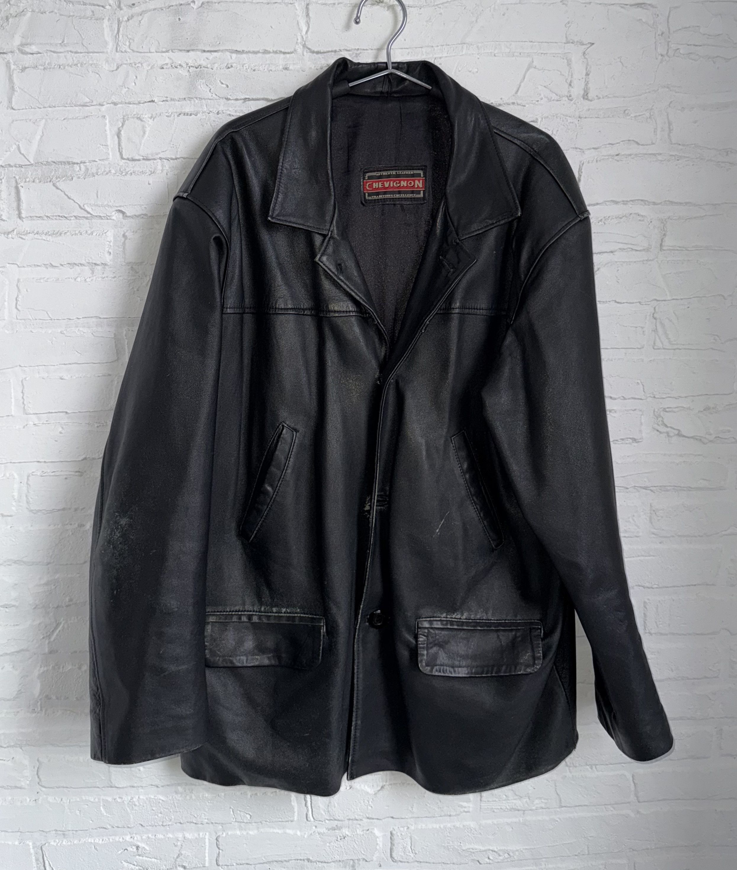 Chevignon Vintage 80s Chevignon leather coat jacket Size US XL / EU 56 / 4 - 1 Thumbnail