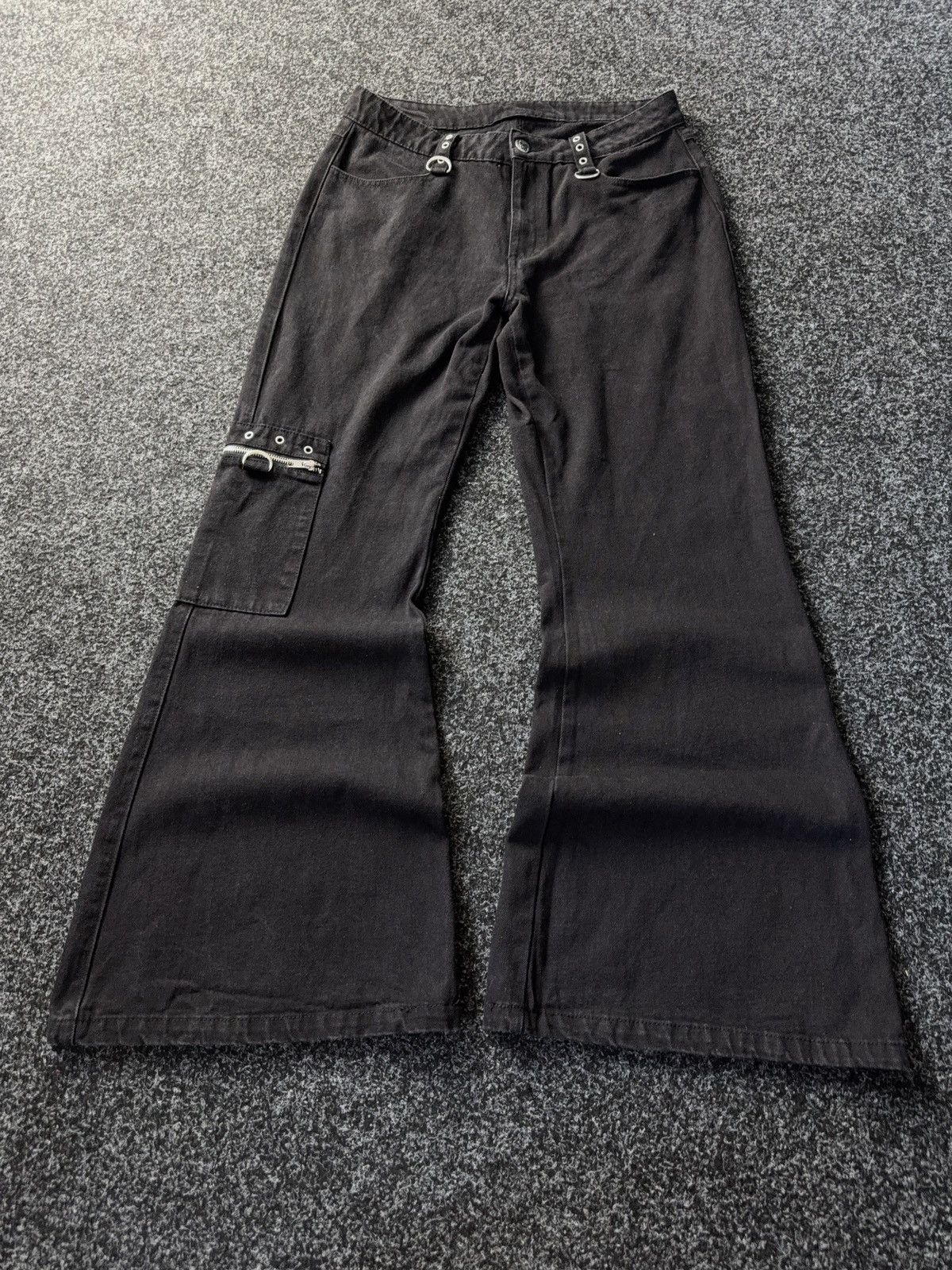 Japanese Brand Y2K Gothic Flare Pants Metal Hardware & Side Pocket Zip Size 32" / US 10 / IT 46 - 1 Thumbnail