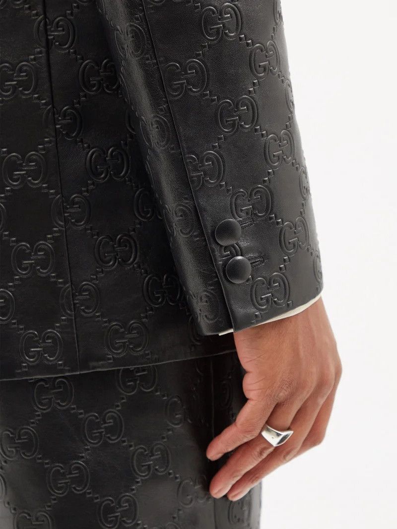 Gucci oc11z1025 GG Embossed Leather Suit Blazer in Black Size US S / EU 44-46 / 1 - 4 Thumbnail