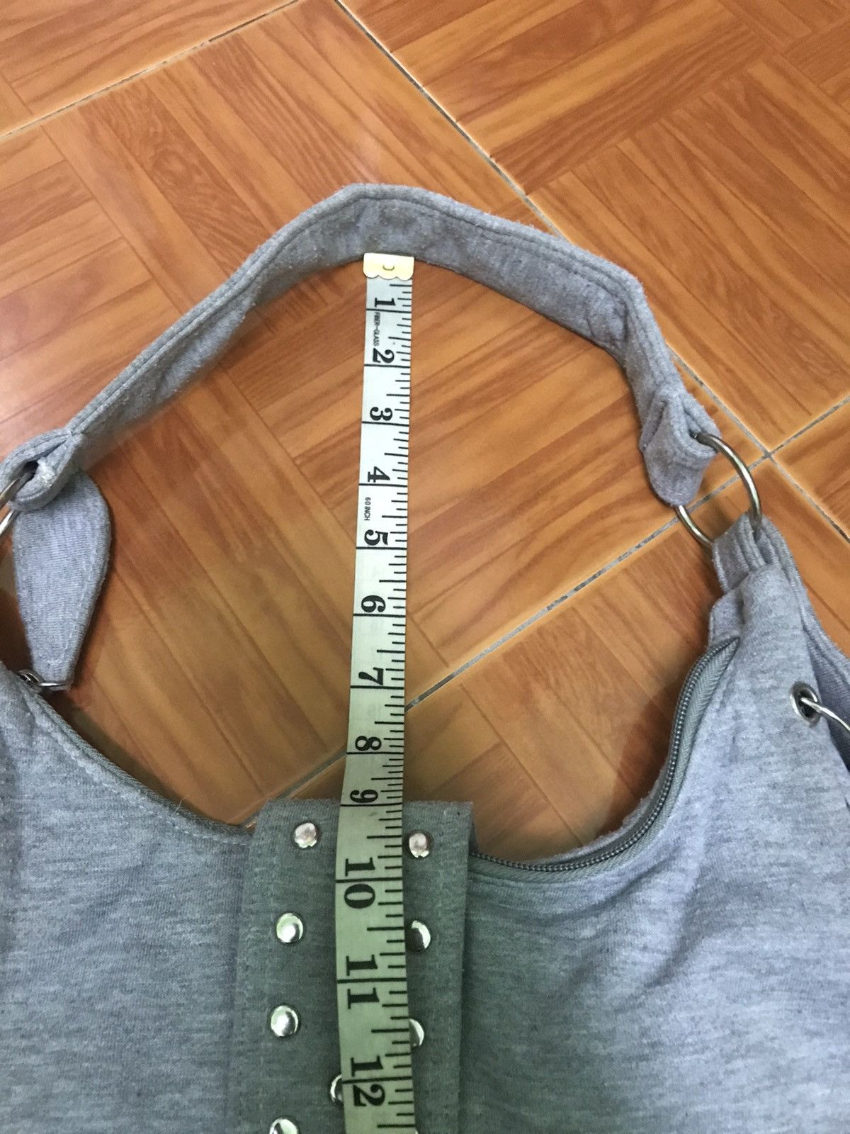 Japanese Brand “Grey Studded Punk Shoulder Bag with Grommet Lace-Up Design” Size ONE SIZE - 9 Thumbnail