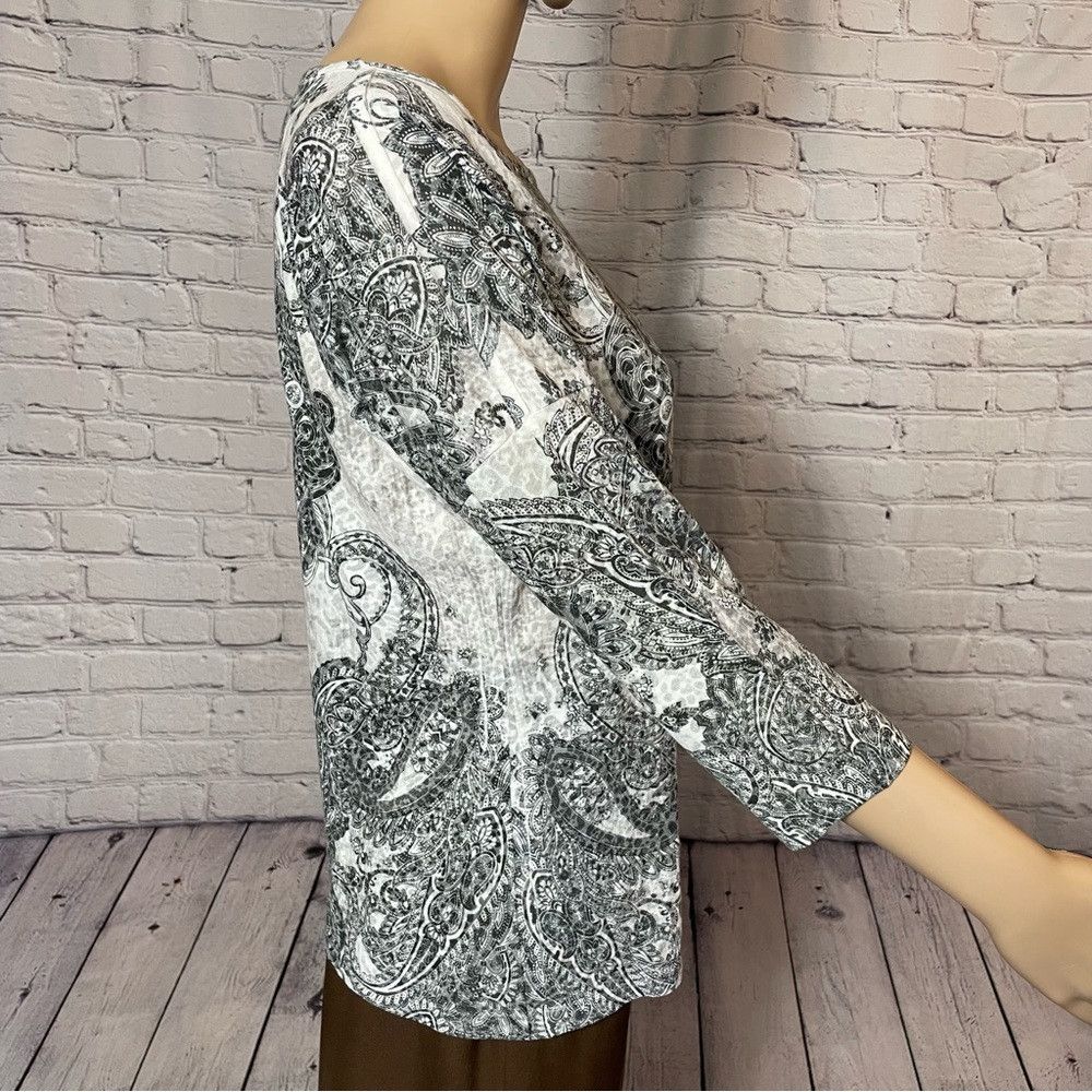 Chicos Chico's Black White Print 3/4 Sleeve Top Size 0 US S Size S / US 4 / IT 40 - 4 Thumbnail