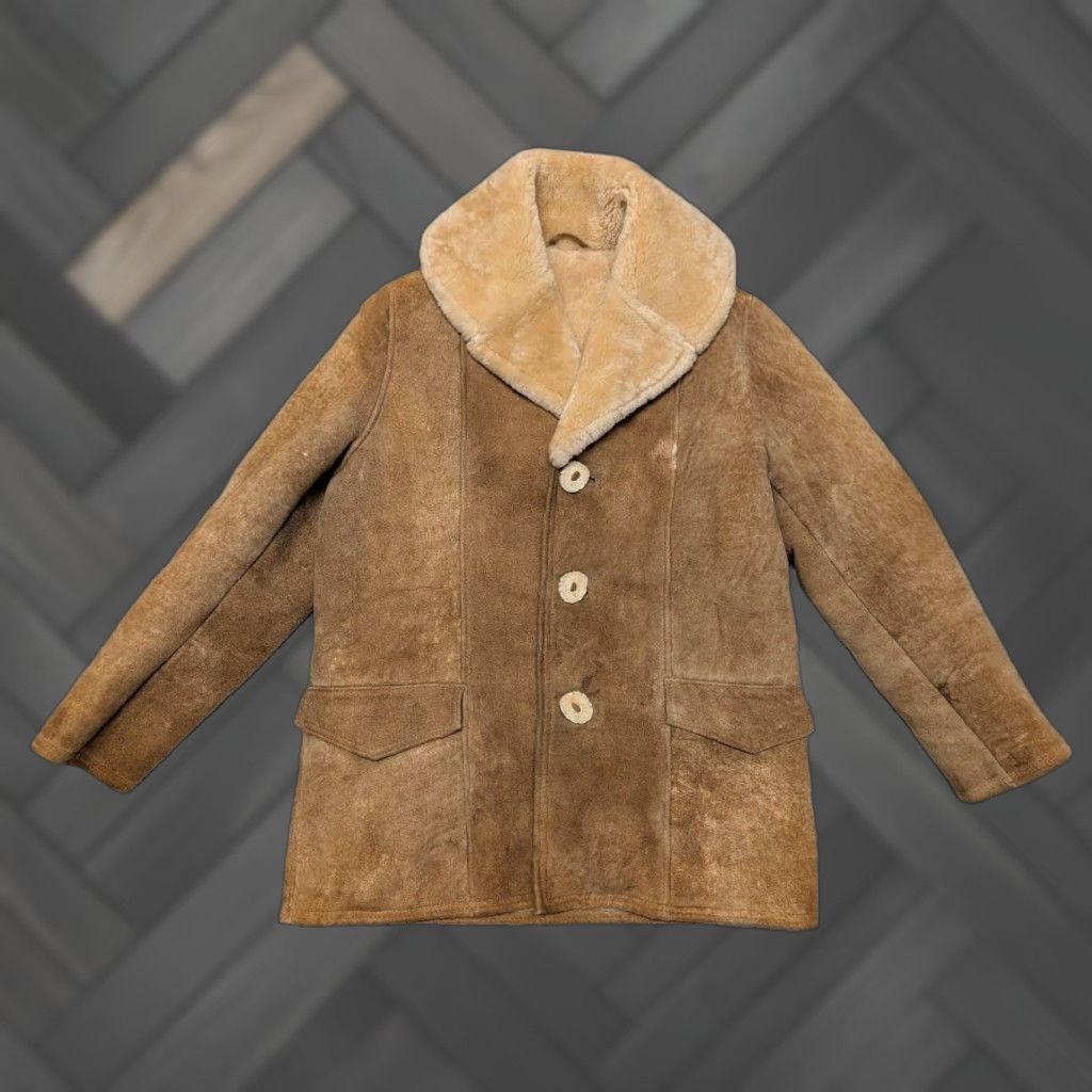 Vintage VINTAGE shearling coat men's rancher 42 brown leather sheepSkin shawl western coat M Size US M / EU 48-50 / 2 - 1 Thumbnail