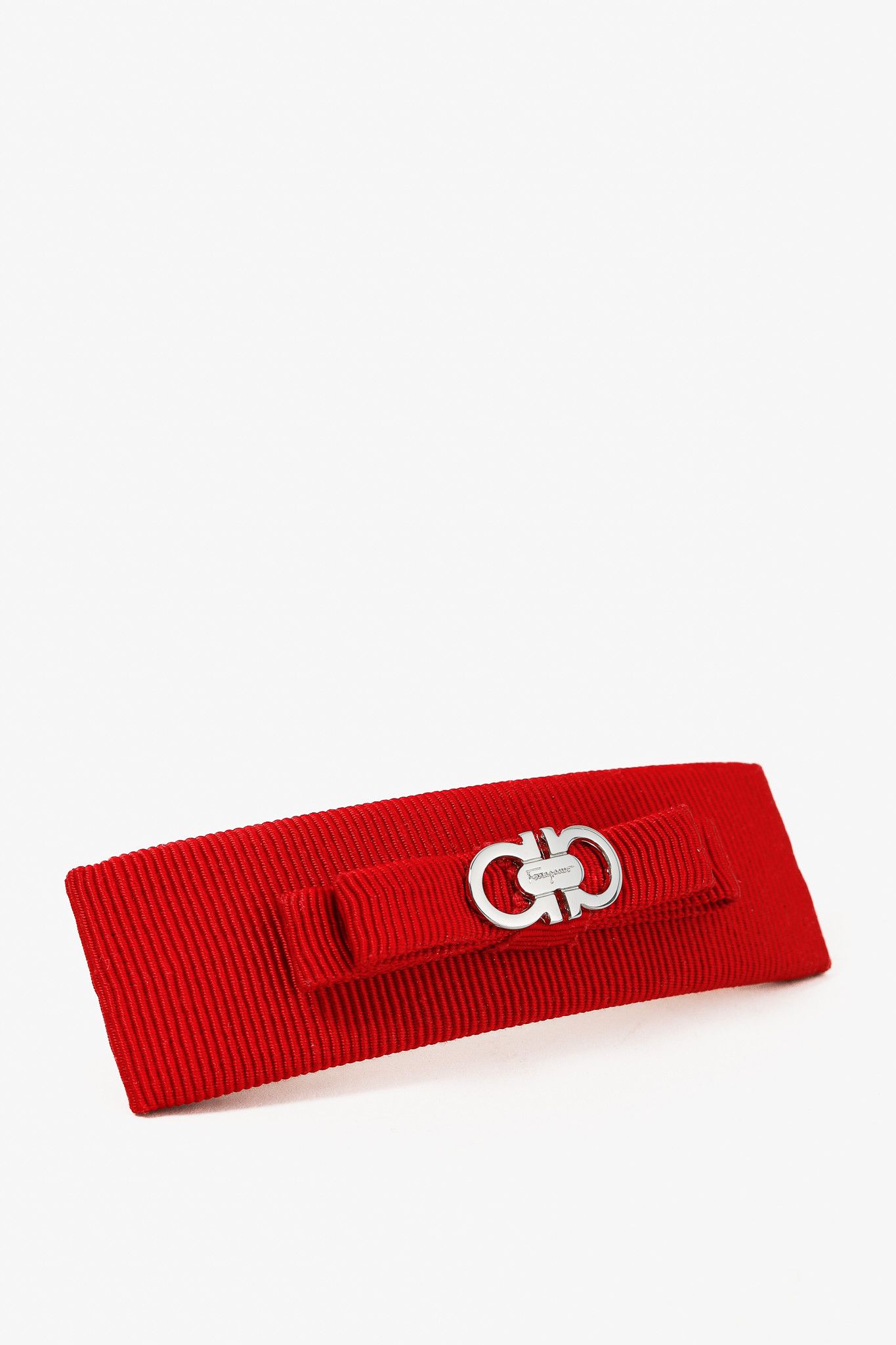 Salvatore Ferragamo Salvatore Ferragamo Red-Grosgrain Silver-Tone Bow Barrette Size ONE SIZE - 2 Thumbnail