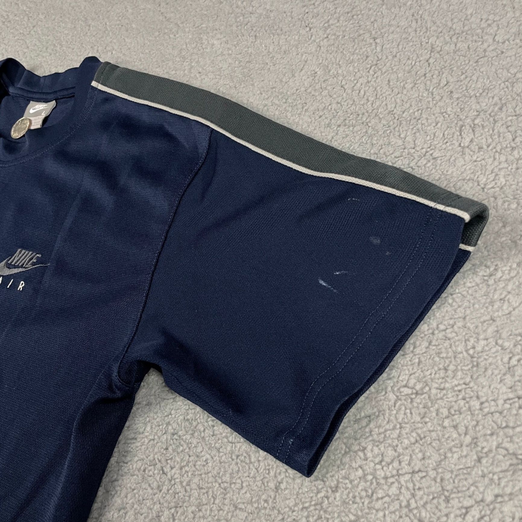 Nike Nike Tshirt Mens Large Jersey Blue Gray Air Adult Nike Tee Swoosh L Retro Shirt Men Short Sleeve Crew Neck Logo Jersey Size US L / EU 52-54 / 3 - 5 Thumbnail